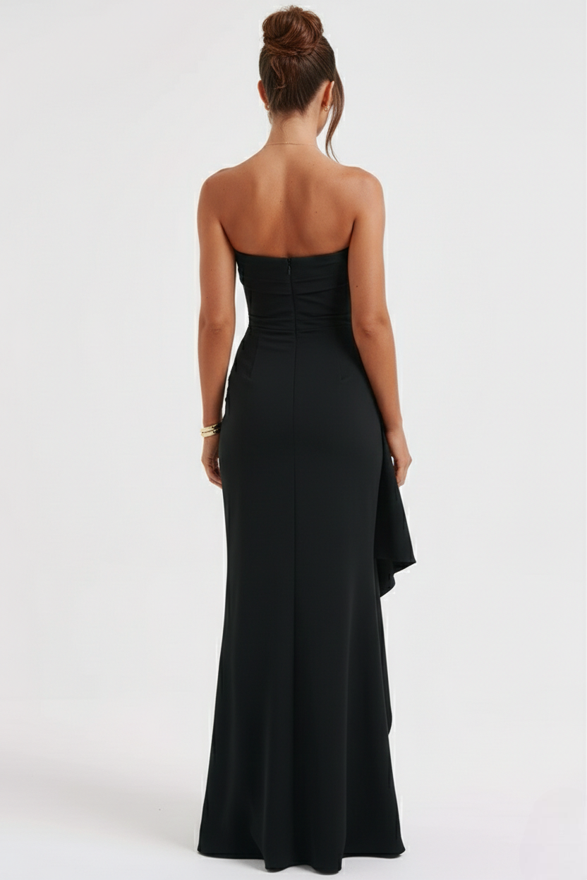 Crepe Strapless Maxi Dress Women UK – Thigh-High Split Formal Occasion Evening Gown