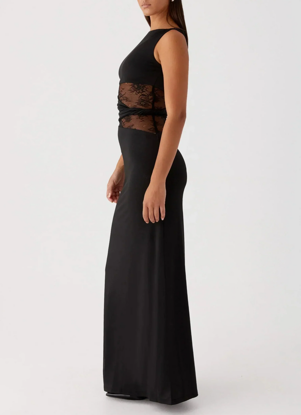 Black Lace Cutout Maxi Dress Women UK – Elegant Evening Gown, Formal Occasion