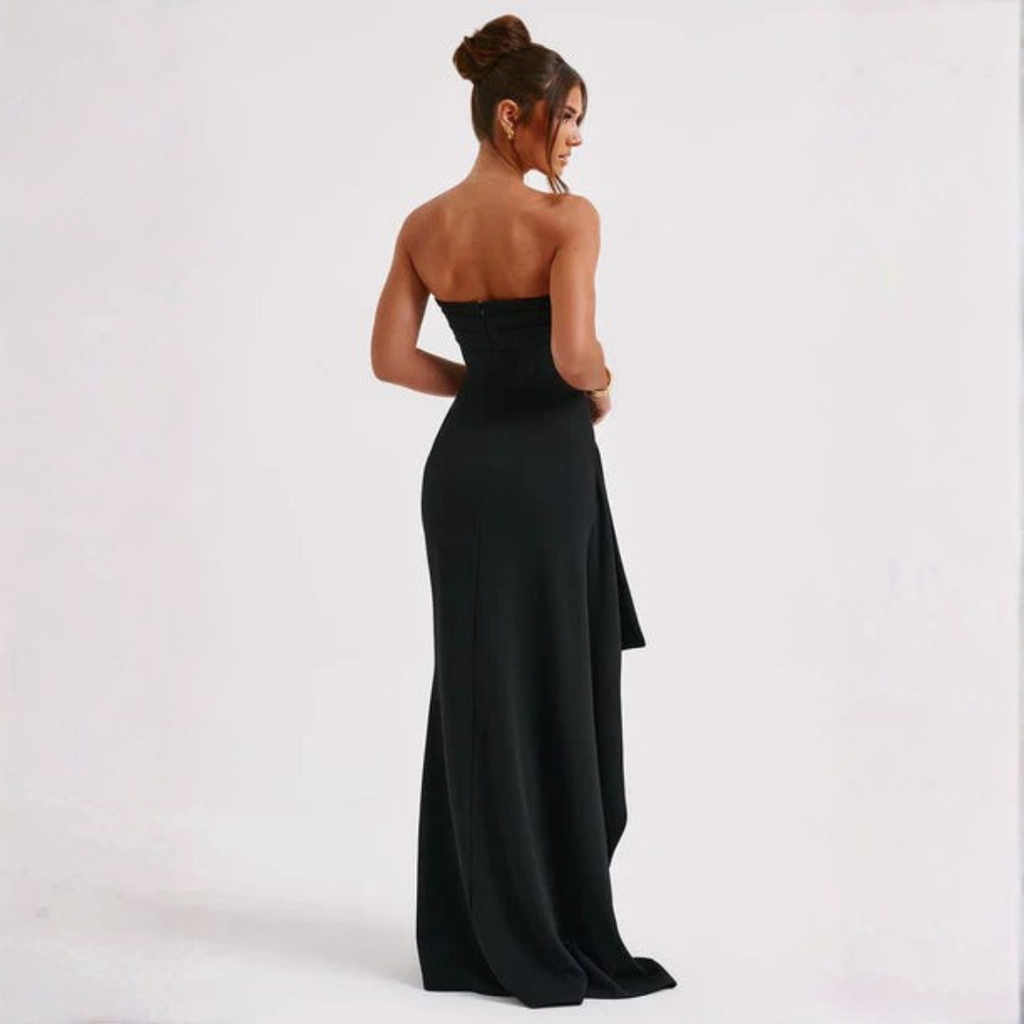 Crepe Strapless Maxi Dress Women UK – Thigh-High Split Formal Occasion Evening Gown