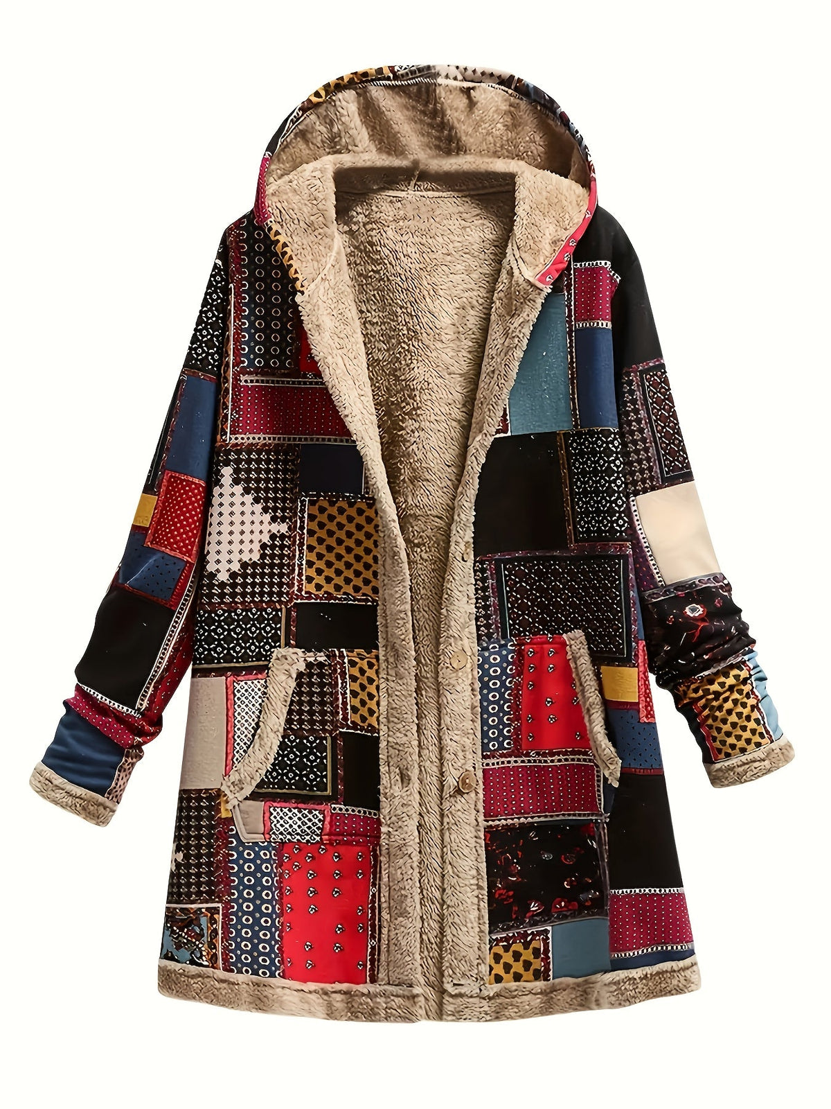 Patchwork Hooded Jacket - Cozy Cotton Blend - Casual Outerwear for Women