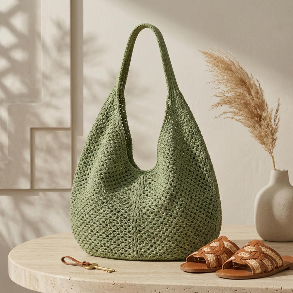 Hollow-Out Knitted Tote Bag UK – Sustainable Material Eco-Friendly Fashion Accessory, Smart Casual Office Wear