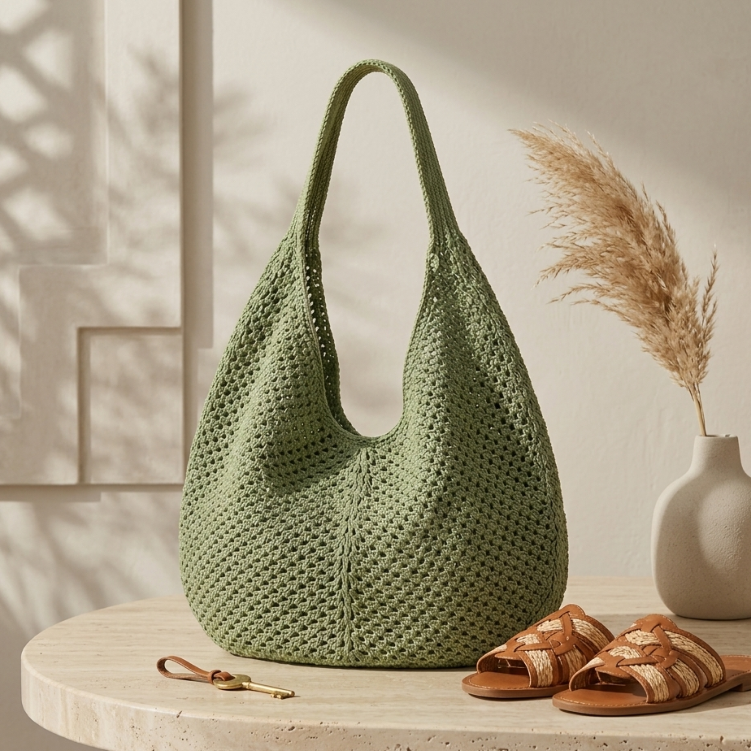 Hollow-Out Knitted Tote Bag UK – Sustainable Material Eco-Friendly Fashion Accessory, Smart Casual Office Wear
