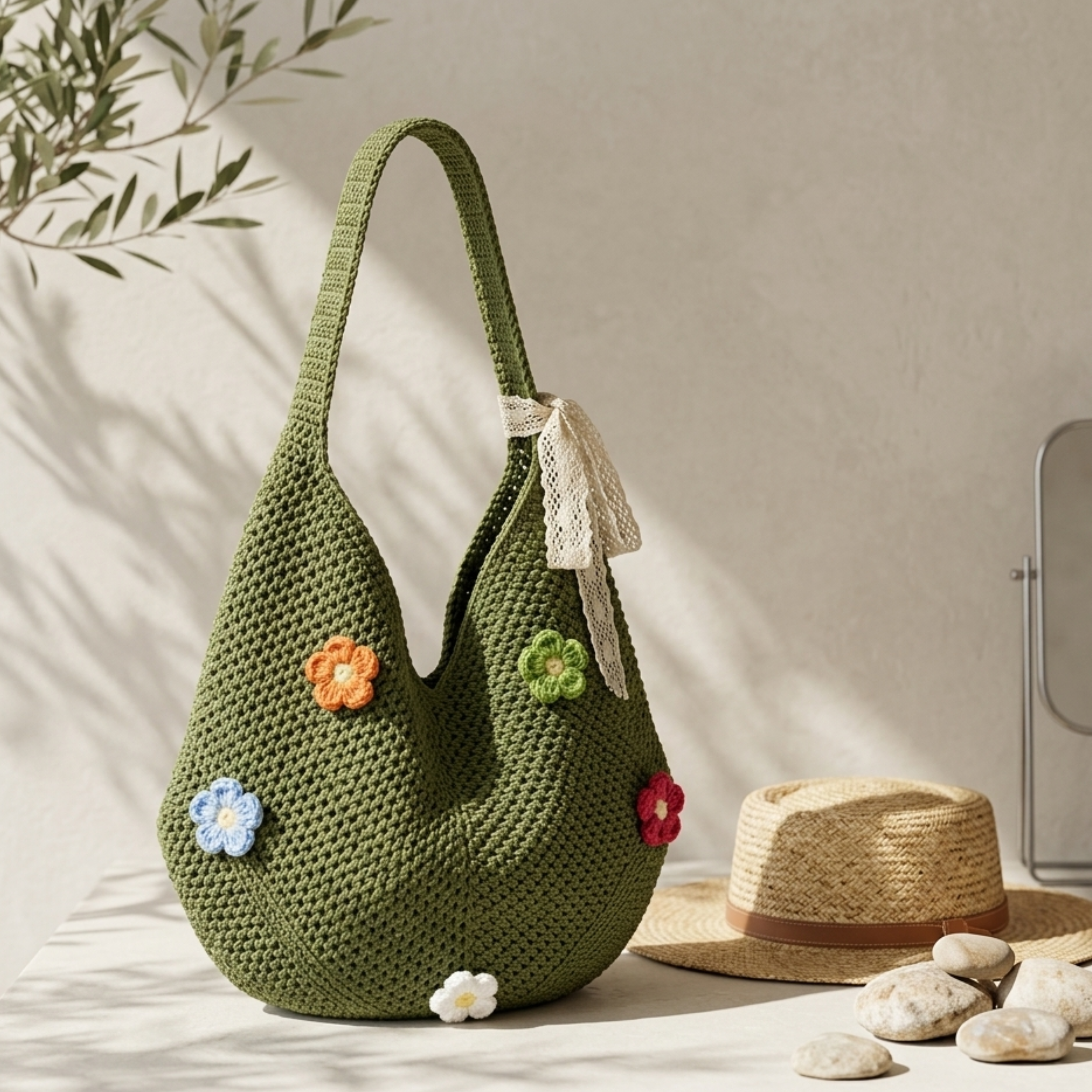 Mini Blossom Knitted Tote Bag UK – Sustainable Fashion Accessory, Smart Casual Office Wear