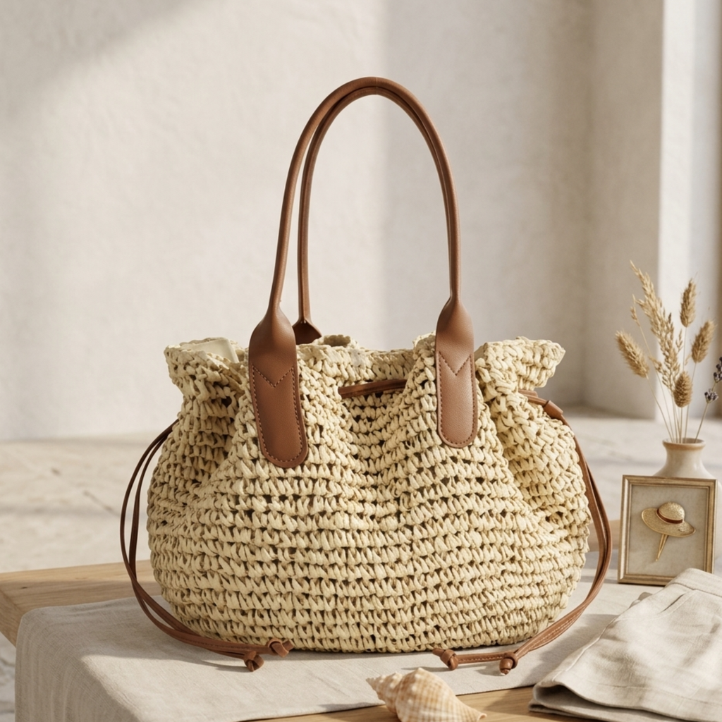Handwoven Straw Tote Bag Women UK – Eco-Friendly Beach Bag, Summer Holiday & Resort Wear