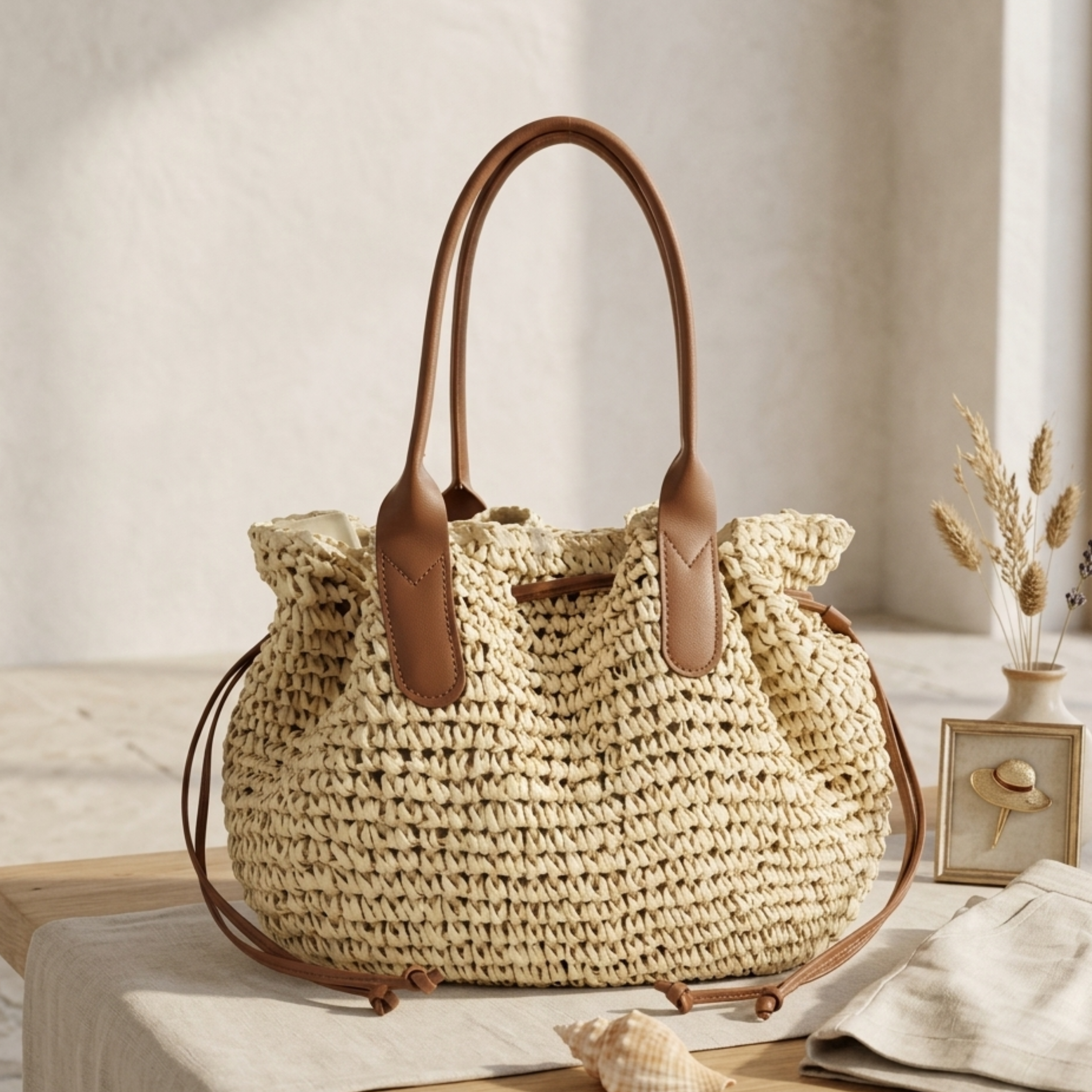 Handwoven Straw Tote Bag Women UK – Eco-Friendly Beach Bag, Summer Holiday & Resort Wear