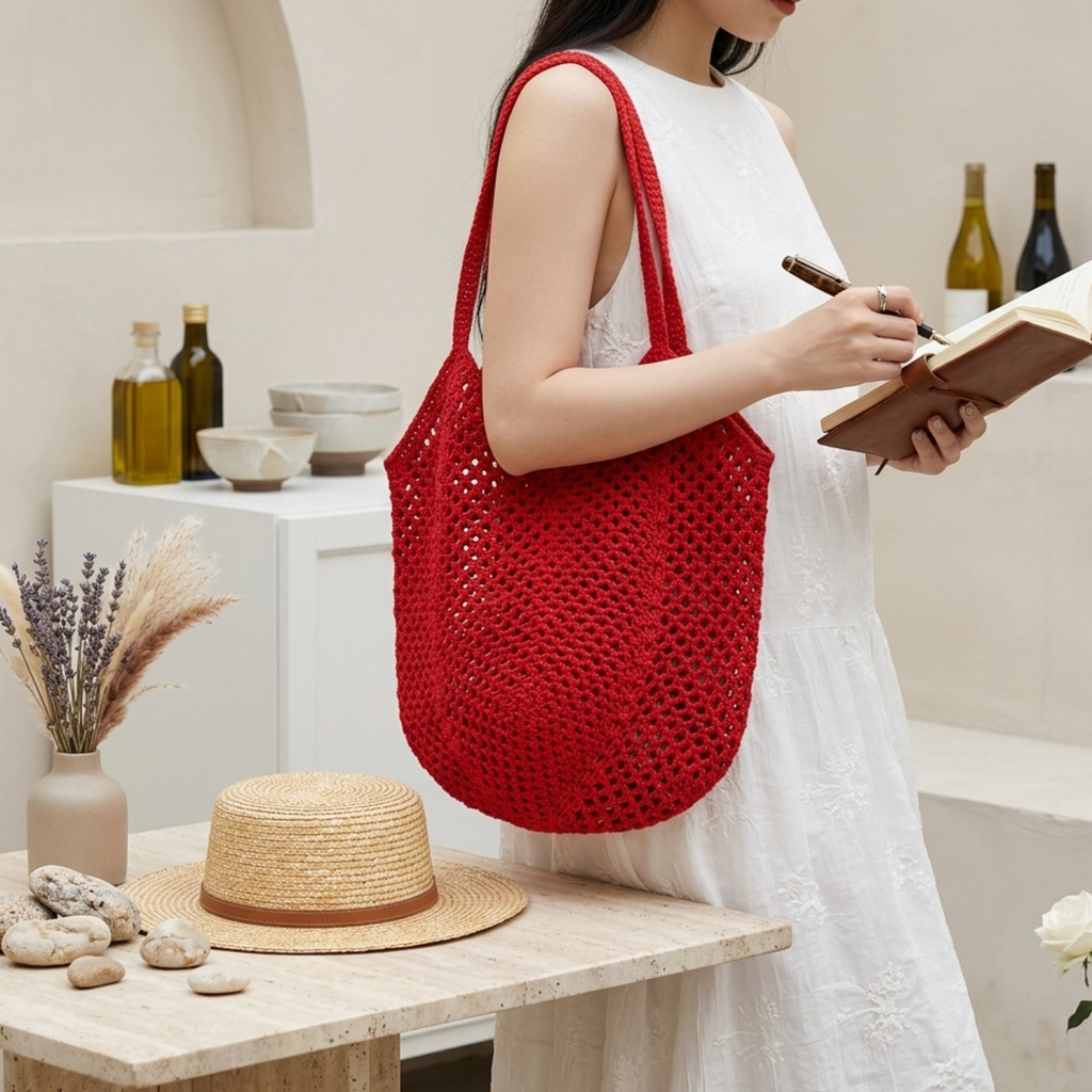 Hollow-Out Knitted Tote Bag UK – Sustainable Material Eco-Friendly Fashion Accessory, Smart Casual Office Wear