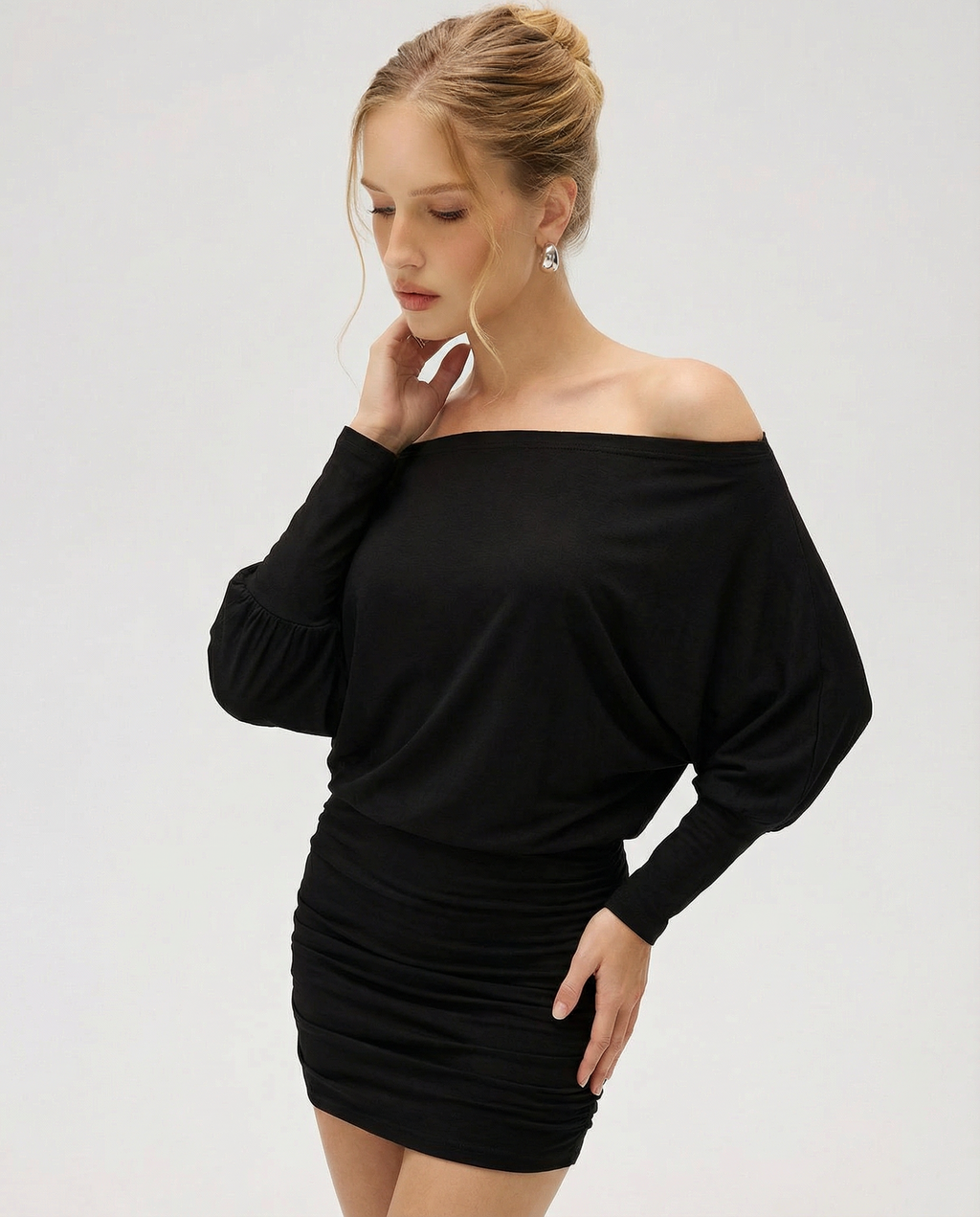 Soft Stretch Ruched Mini Dress Women UK – Draped Top Garden Party Cocktail