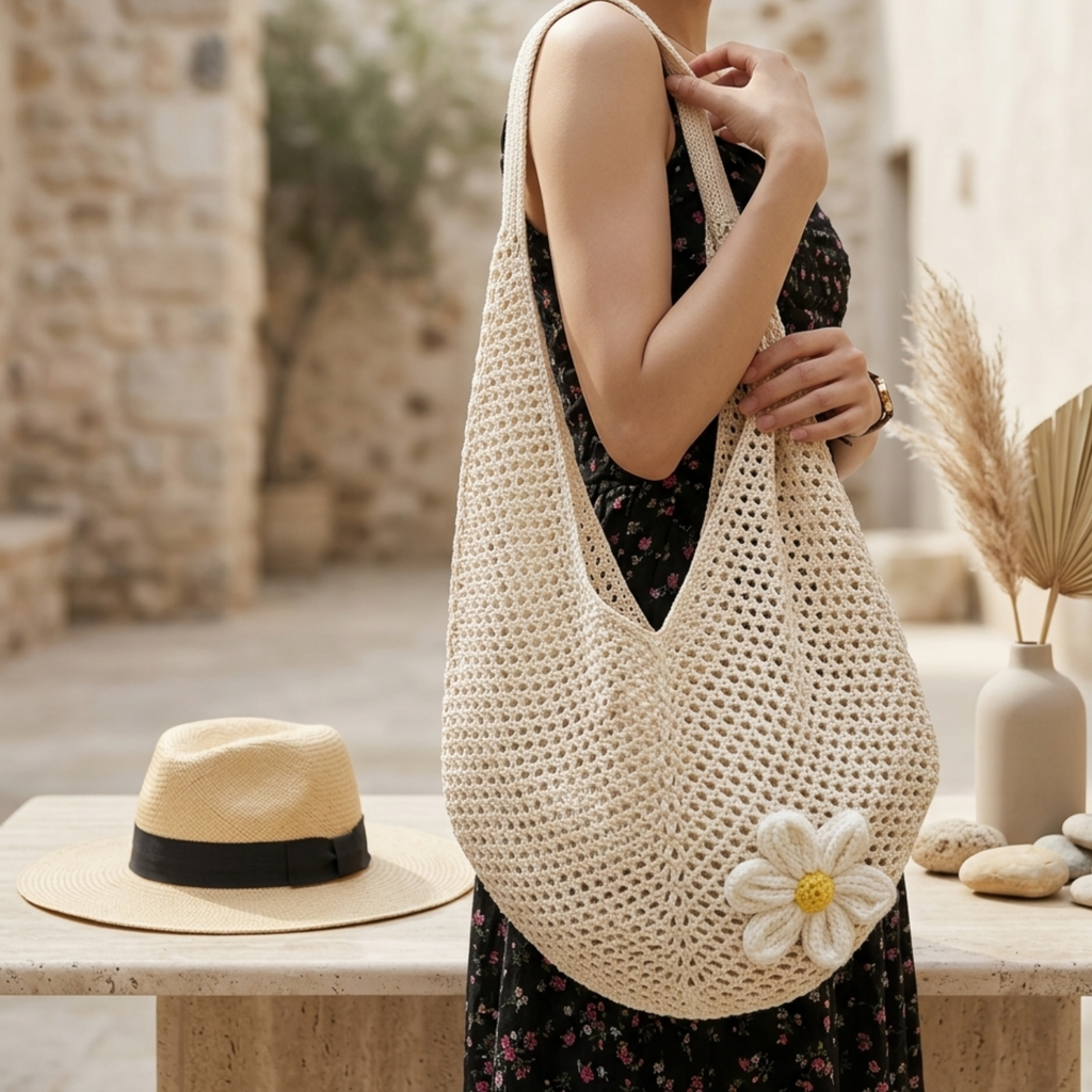 Hollow-Out Knitted Tote Bag UK – Sustainable Fashion Accessory, Smart Casual Office Wear Evening