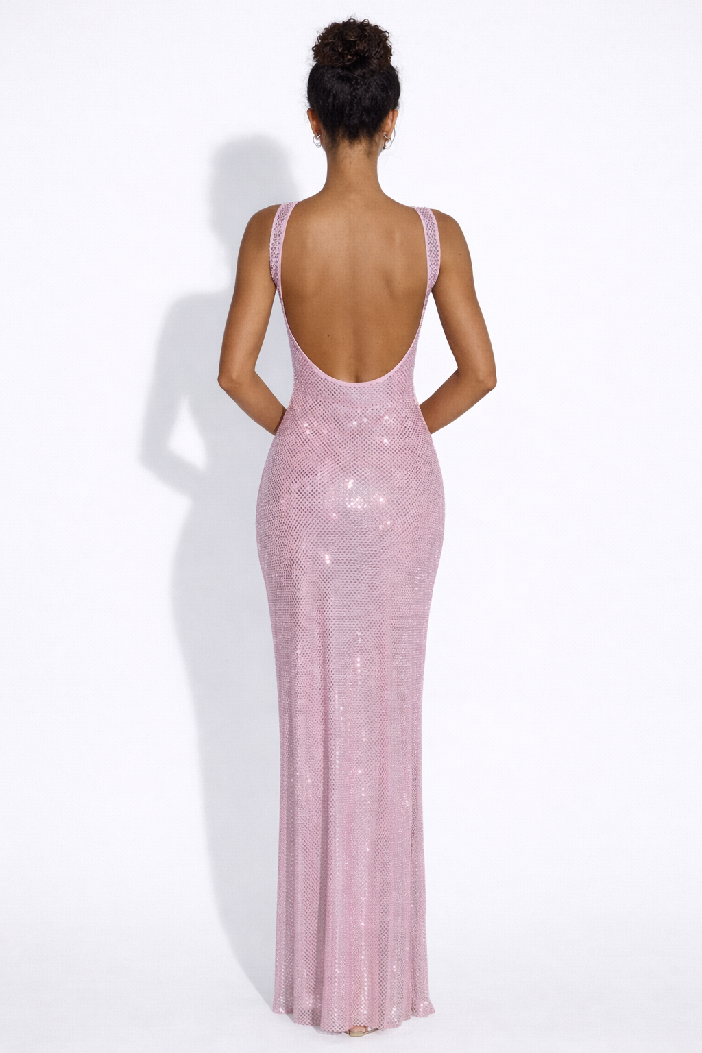 Crystal Mesh Maxi Dress with Square Neck for Evening Events and Formal Occasions