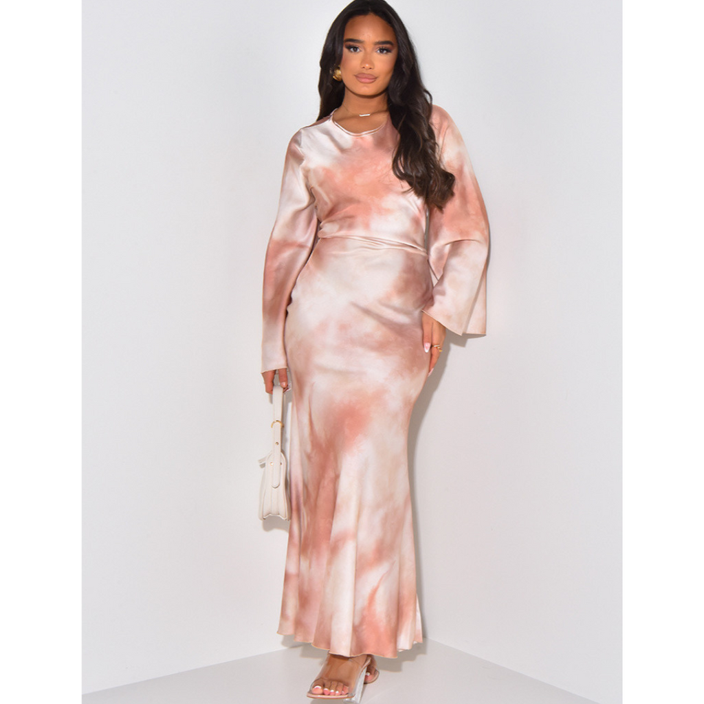 Satin Maxi Dress with Tie Back - Elegant Fitted Evening Gown for Formal Events