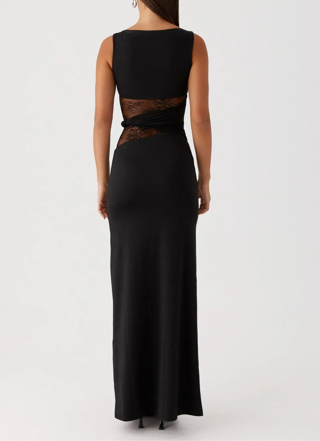 Black Lace Cutout Maxi Dress Women UK – Elegant Evening Gown, Formal Occasion