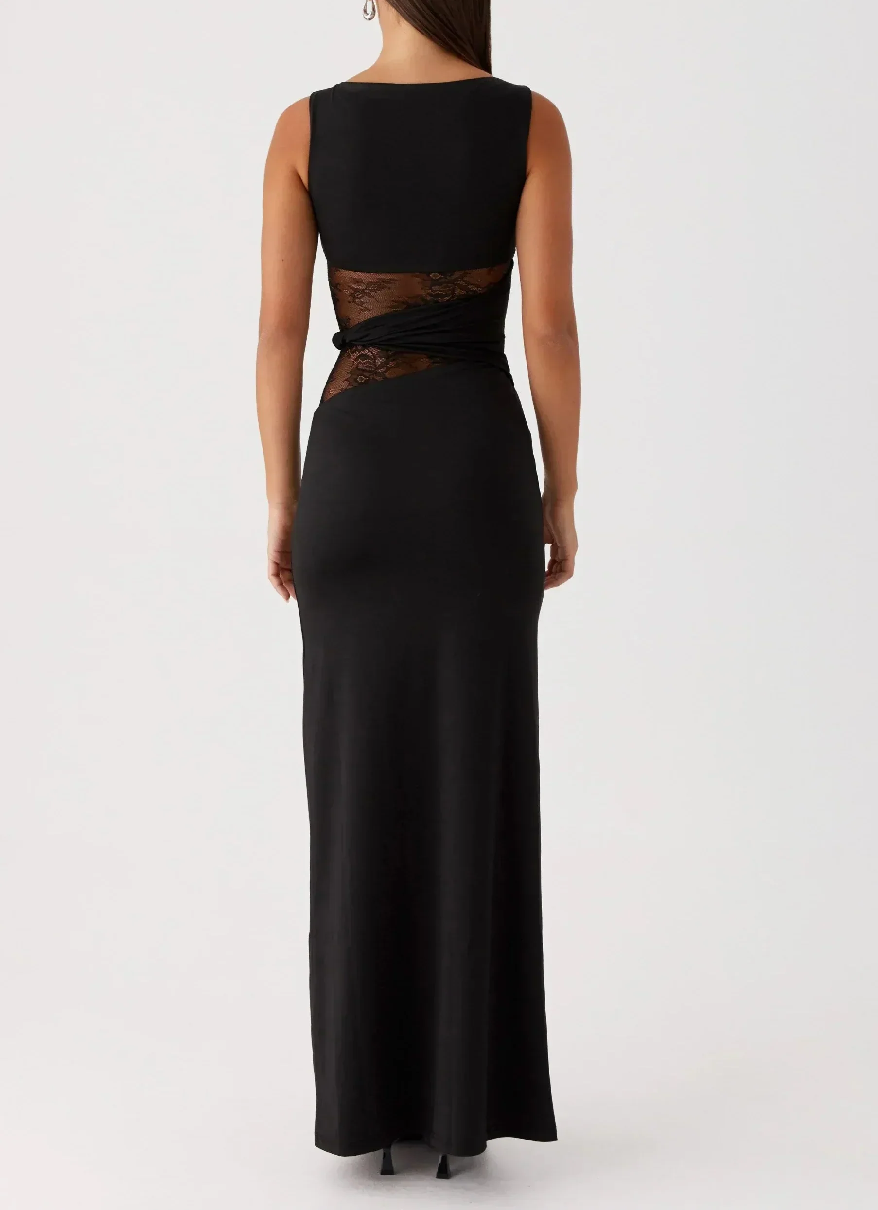 Black Lace Cutout Maxi Dress Women UK – Elegant Evening Gown, Formal Occasion
