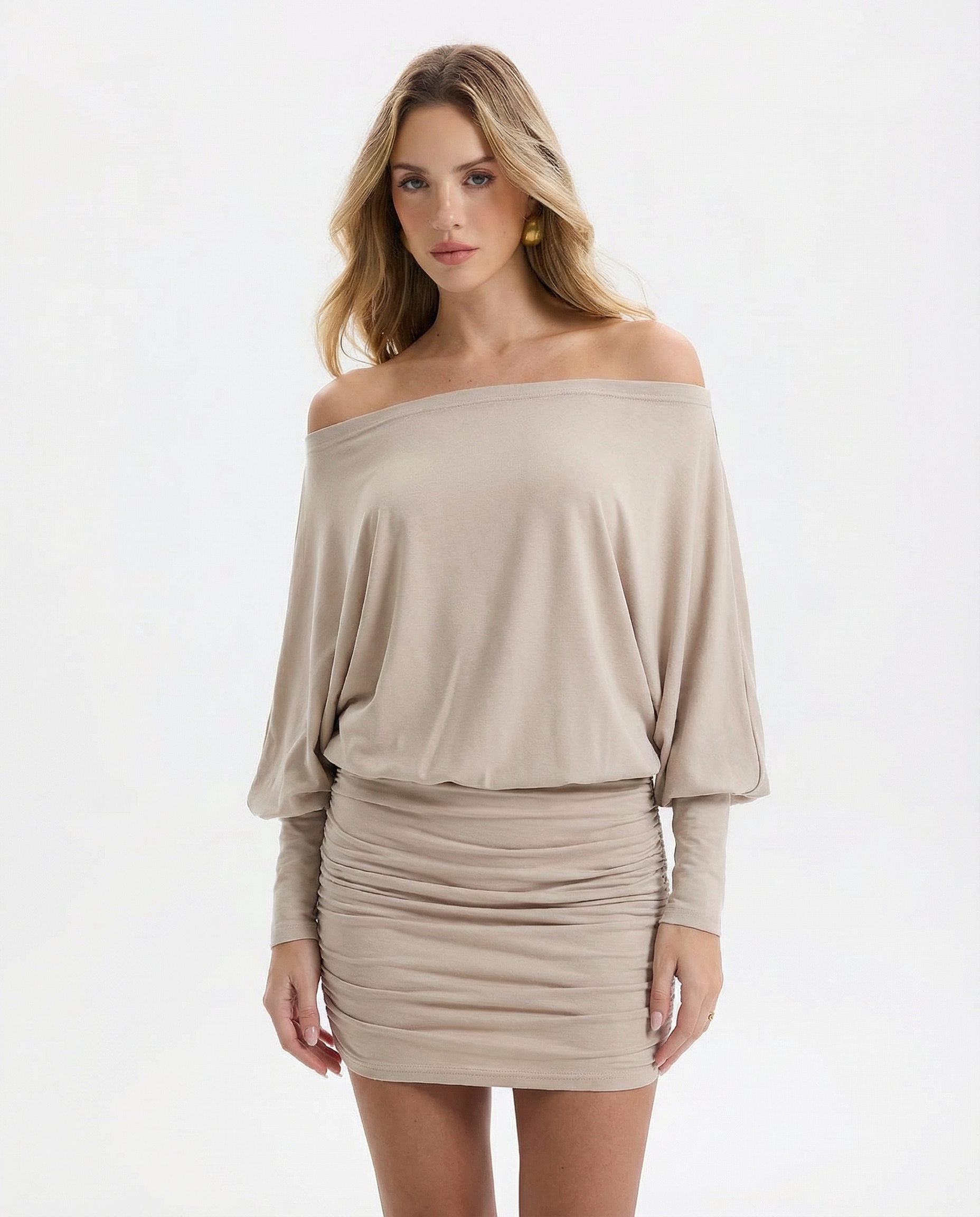 Soft Stretch Ruched Mini Dress Women UK – Draped Top Garden Party Cocktail