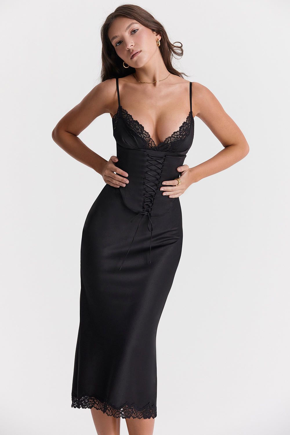 Black Satin Midi Dress Women UK – Detachable Corset Evening Gown, Cocktail Wear