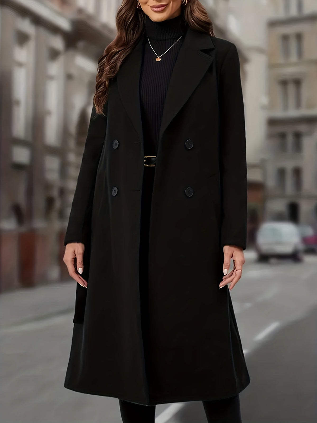 Double-Breasted Long Coat for Women | Warm Wool Blend | Elegant Outerwear