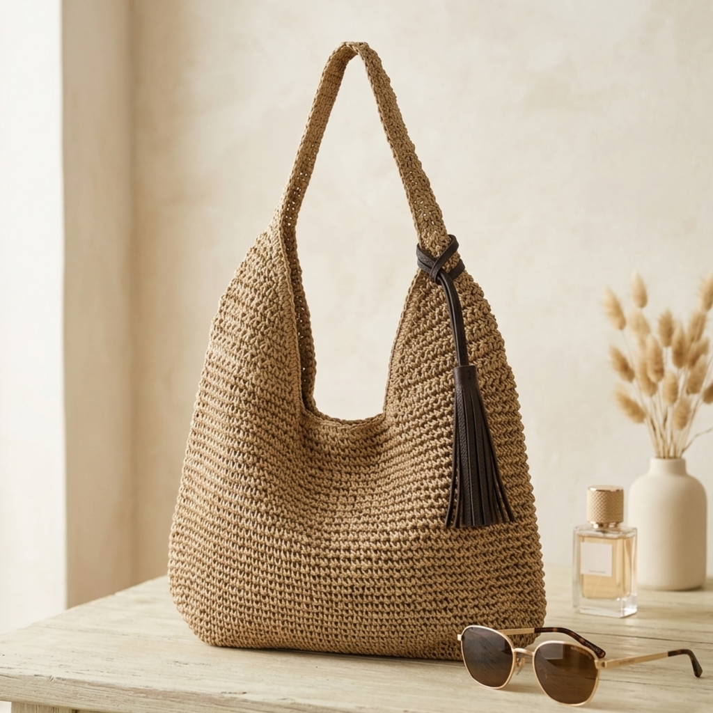 Handwoven Straw Shoulder Bag Women UK – Eco-Friendly Spacious Design, Holiday Outfit Brunch