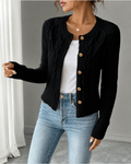 Office Chic – Soft Cable-Knit Button-Front Cardigan