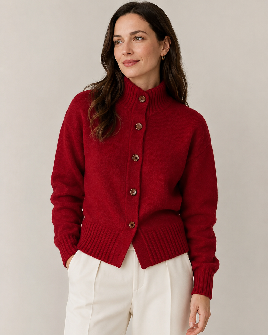 Chilly Days Ahead – Soft Knit High-Neck Cardigan