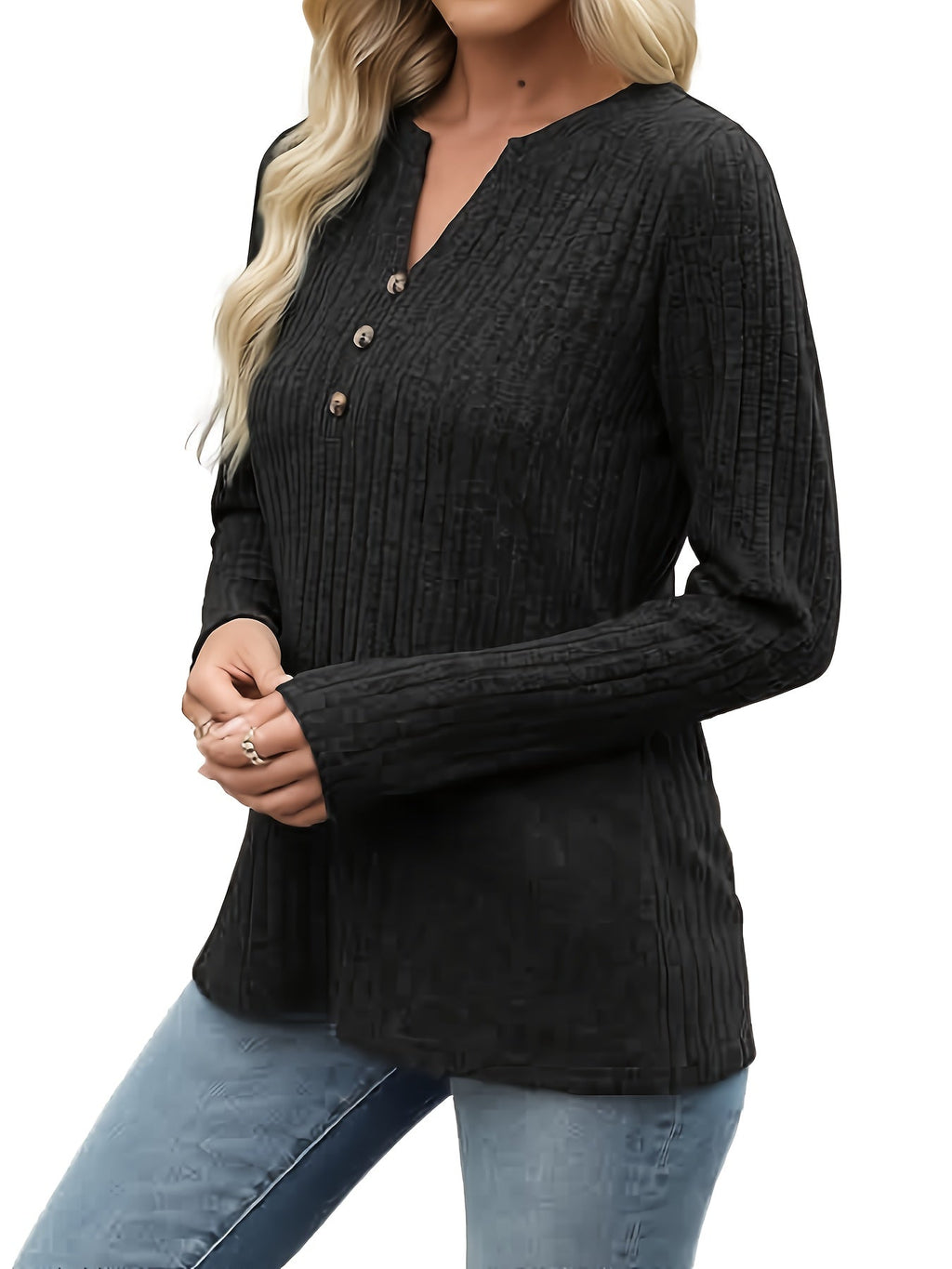 Ribbed Button-Neck Top | Soft Fabric | Casual Style | Women’s Fashion Top