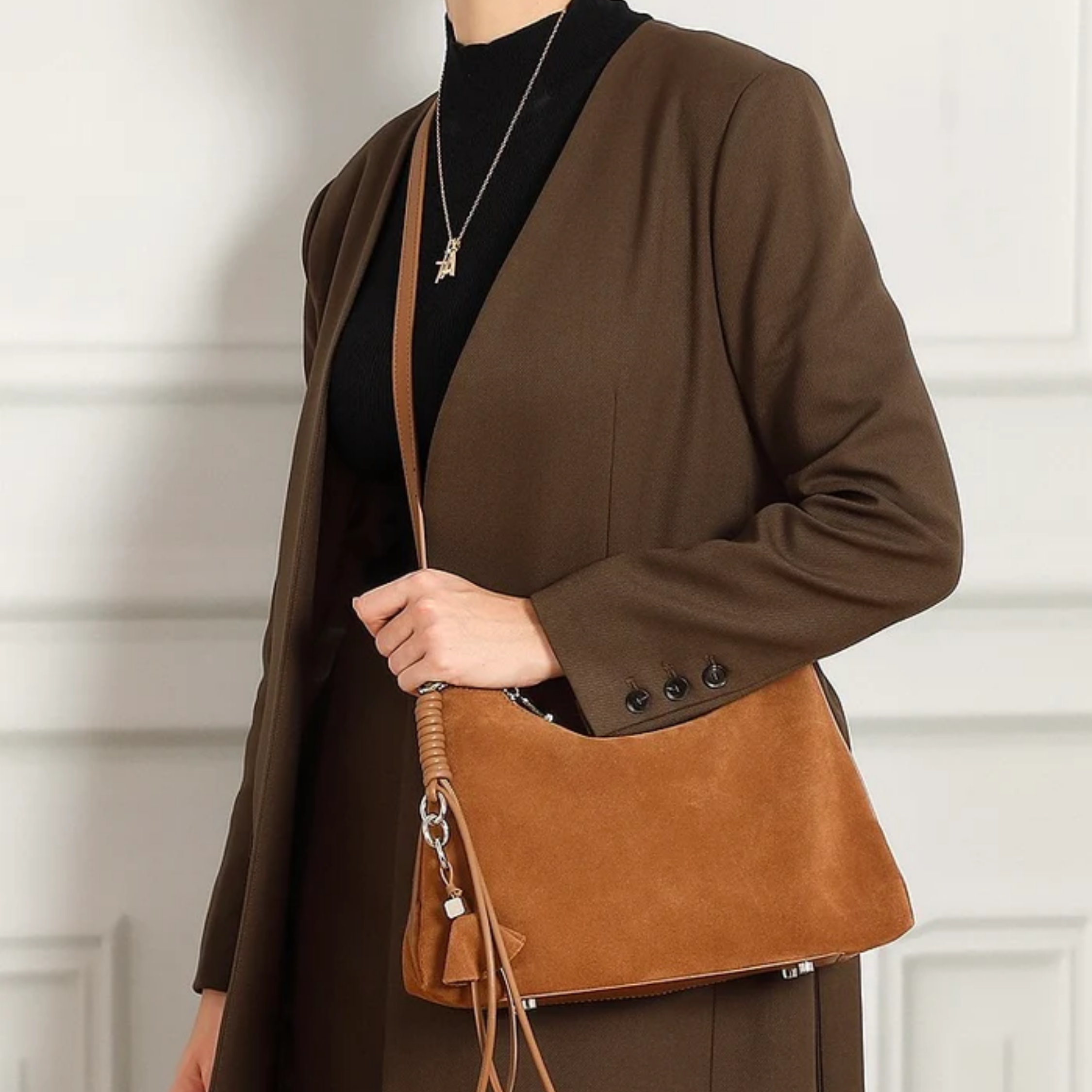 Brown Genuine Leather Hobo Bag UK – Braided Detail Tassel Accent, Smart Casual Everyday Use