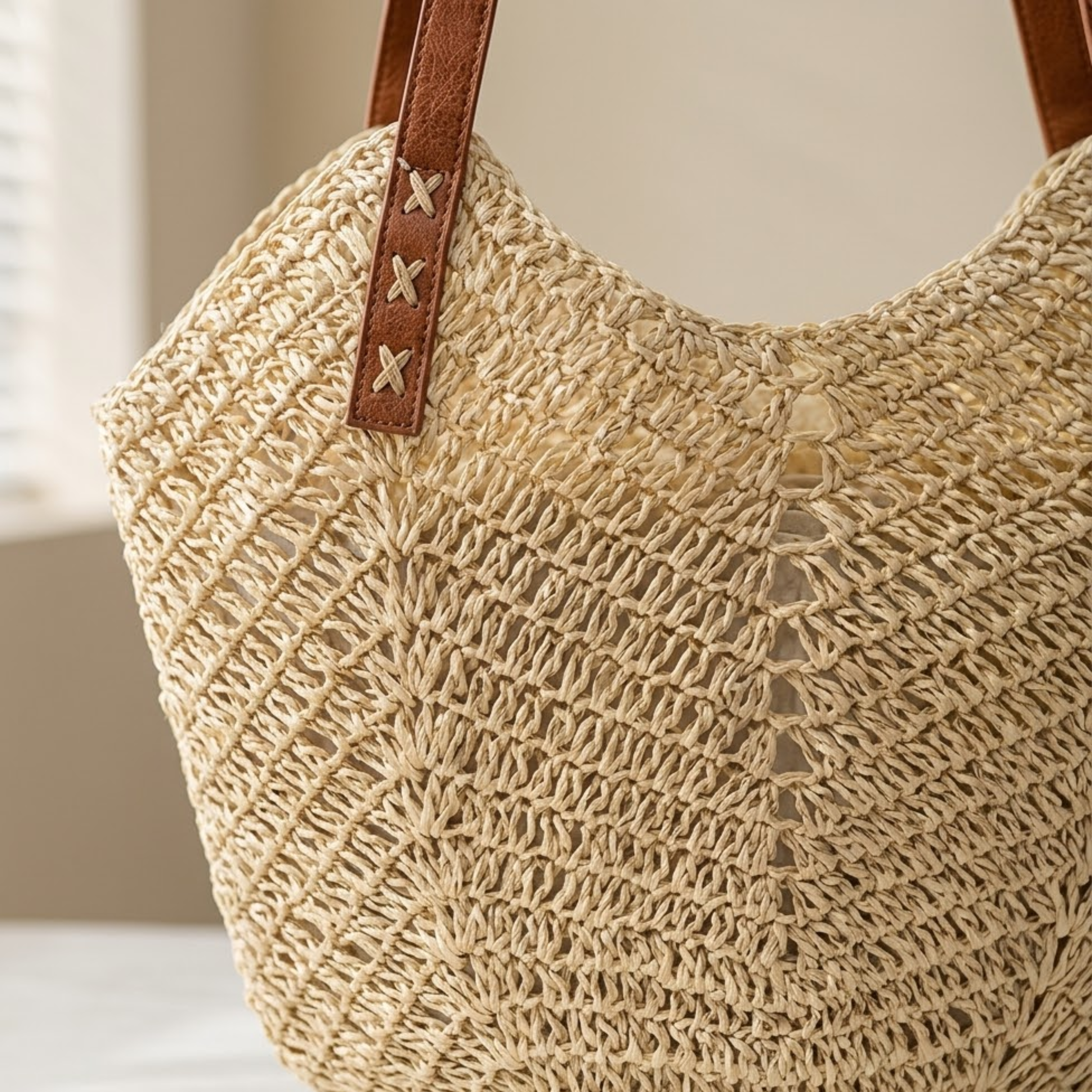 Handwoven Raffia Beach Tote Bag Women UK – Coastal Classic Shoulder Bag, Summer Holiday & Resort Wear