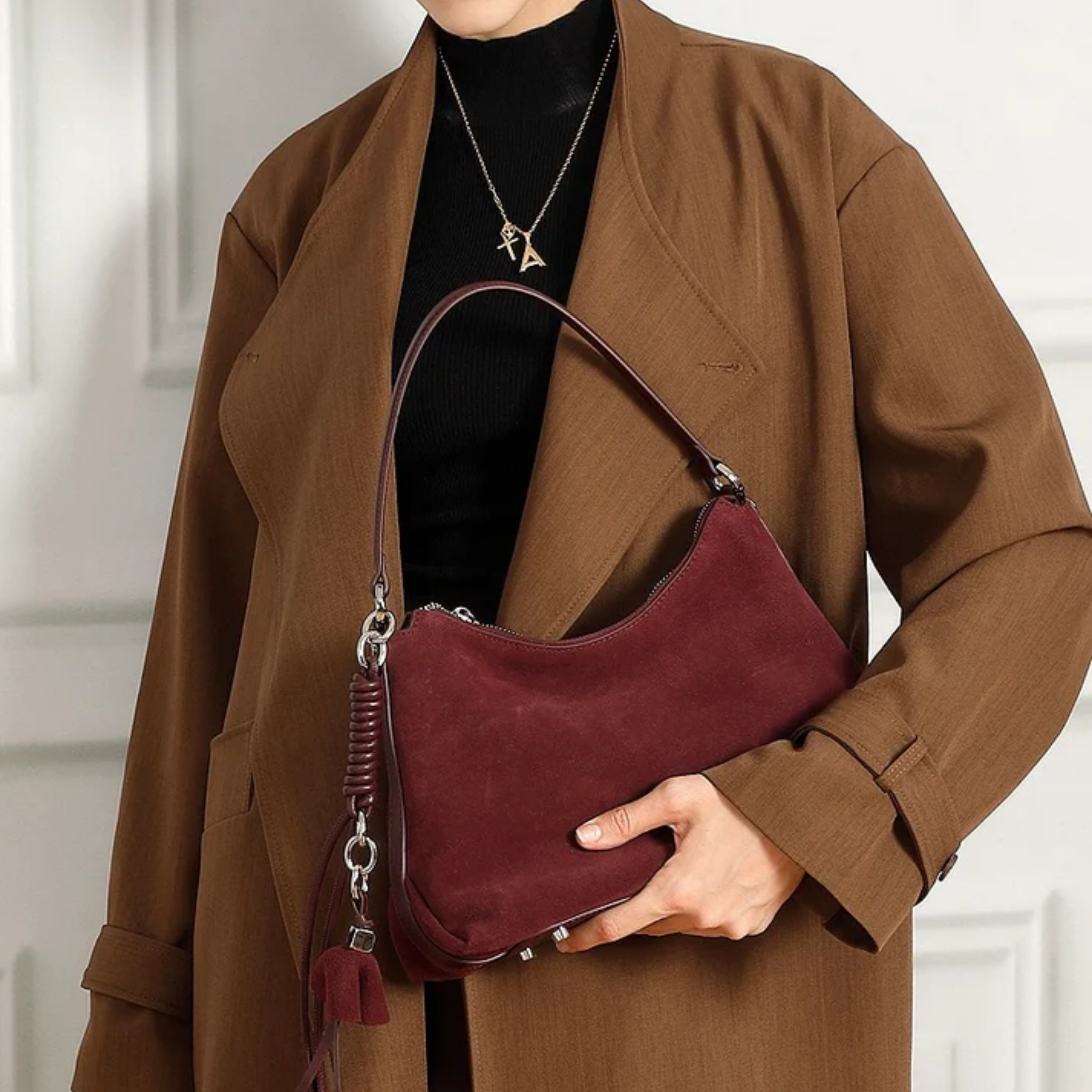 Brown Genuine Leather Hobo Bag UK – Braided Detail Tassel Accent, Smart Casual Everyday Use