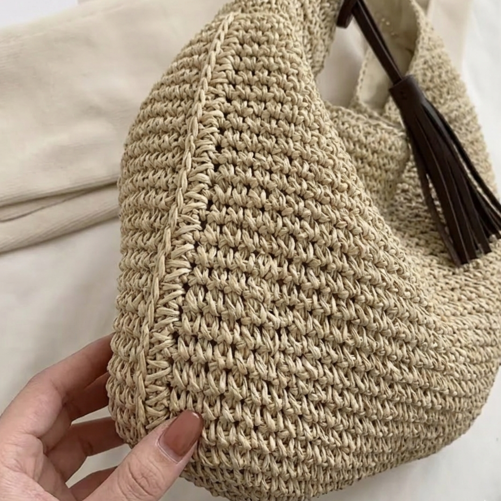 Handwoven Straw Shoulder Bag Women UK – Eco-Friendly Spacious Design, Holiday Outfit Brunch