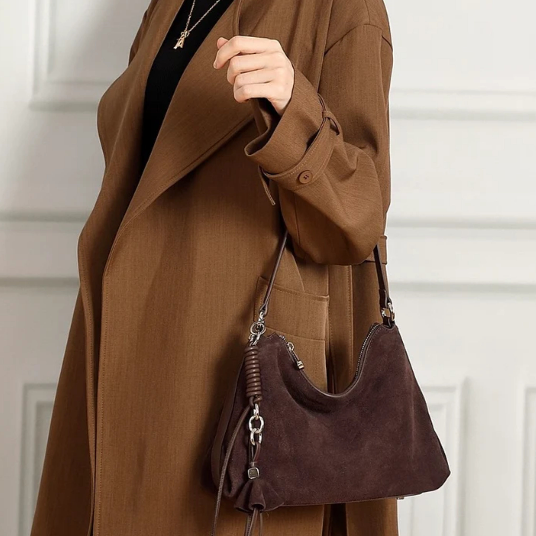 Brown Genuine Leather Hobo Bag UK – Braided Detail Tassel Accent, Smart Casual Everyday Use