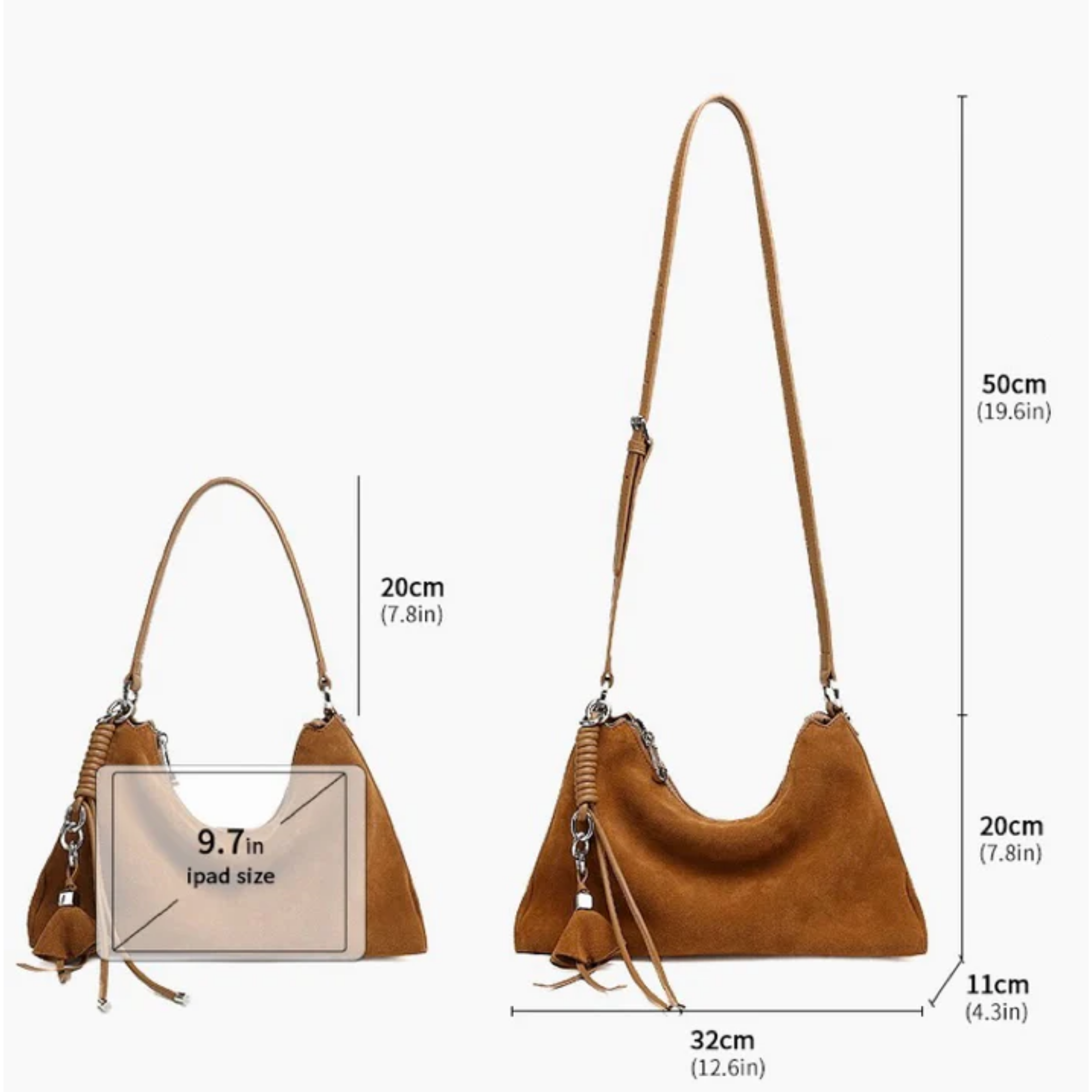 Brown Genuine Leather Hobo Bag UK – Braided Detail Tassel Accent, Smart Casual Everyday Use