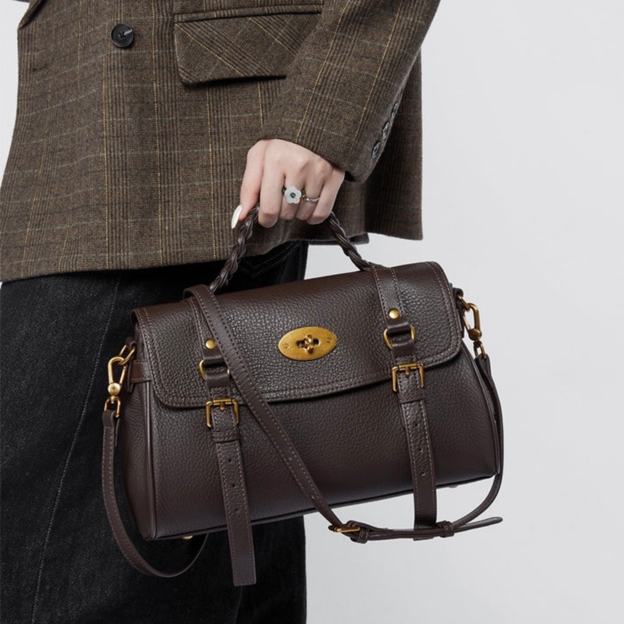 Brown Genuine Leather Braided Handle Satchel Bag Women UK – Everyday Use, Smart Casual