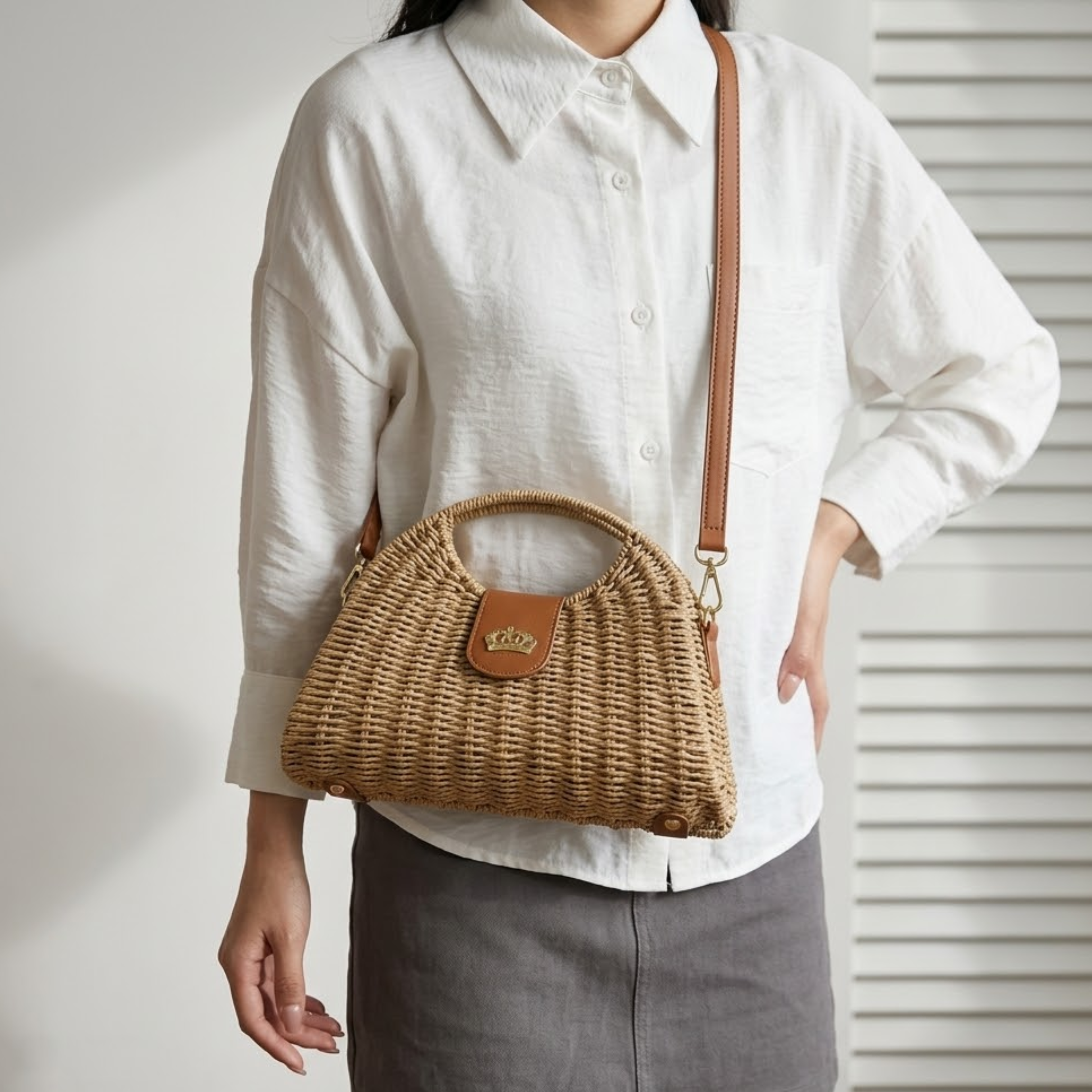 Natural Straw Woven Crossbody Shoulder Bag Women UK – Eco-Friendly Chic for Brunch, Holiday Outfit