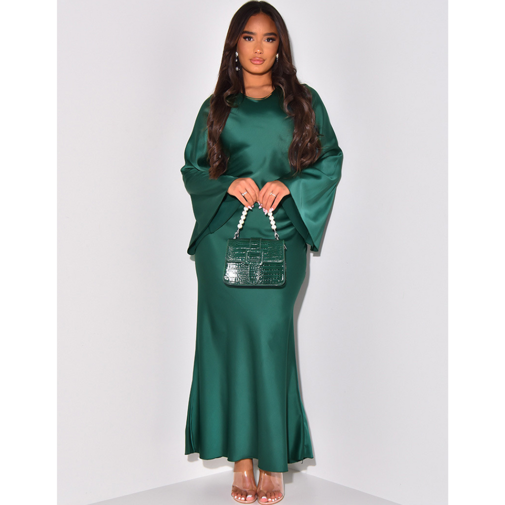 Satin Maxi Dress with Tie Back - Elegant Fitted Evening Gown for Formal Events