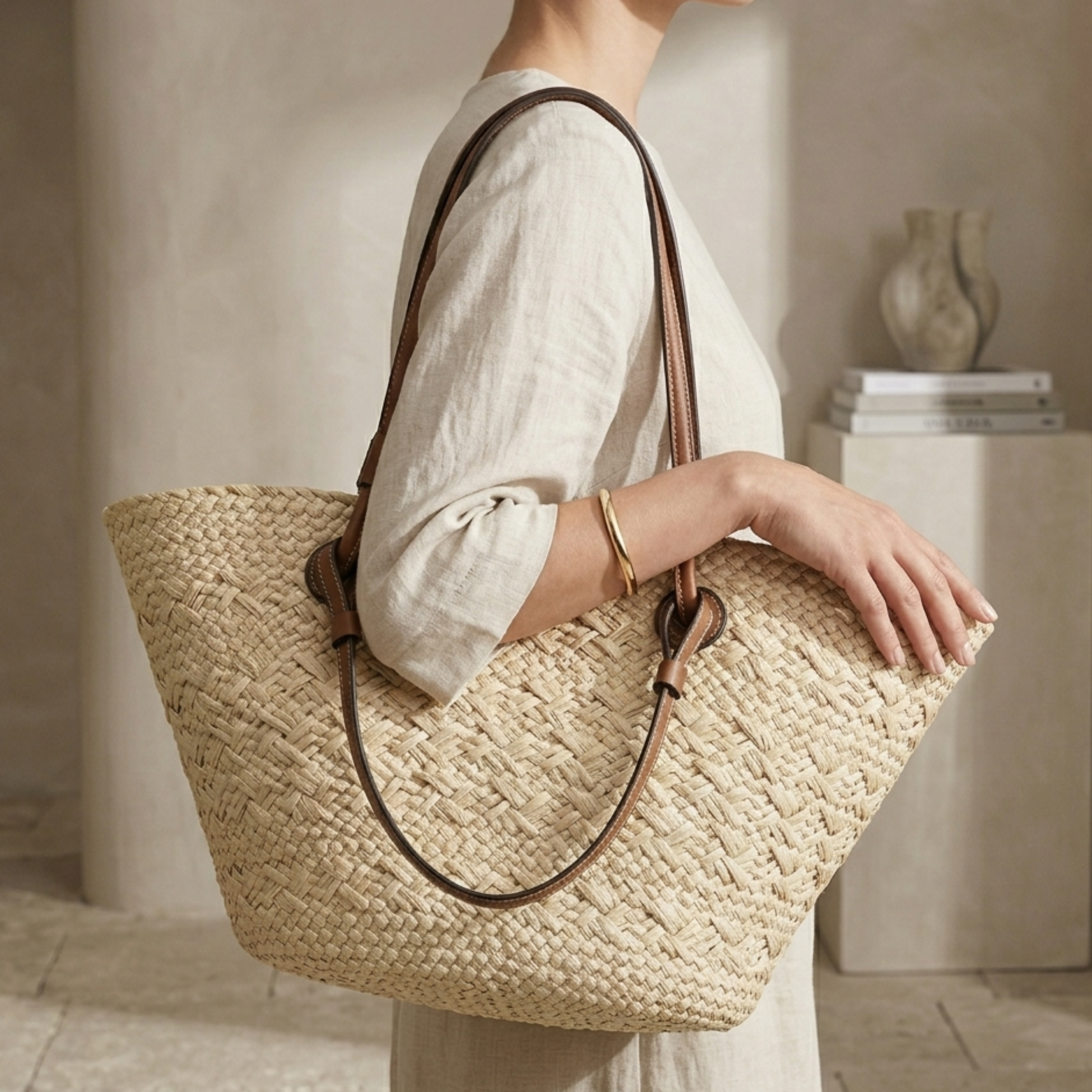Rattan Wicker Summer Tote Bag Women UK – Handcrafted Sustainable Beach Bag, Holiday Outfit & Resort Wear