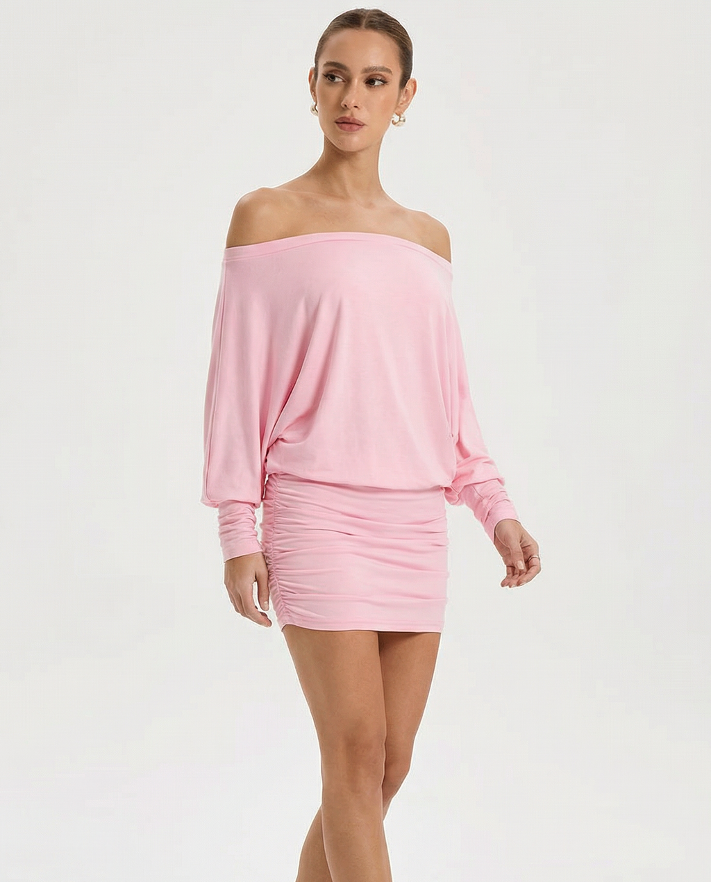 Soft Stretch Ruched Mini Dress Women UK – Draped Top Garden Party Cocktail