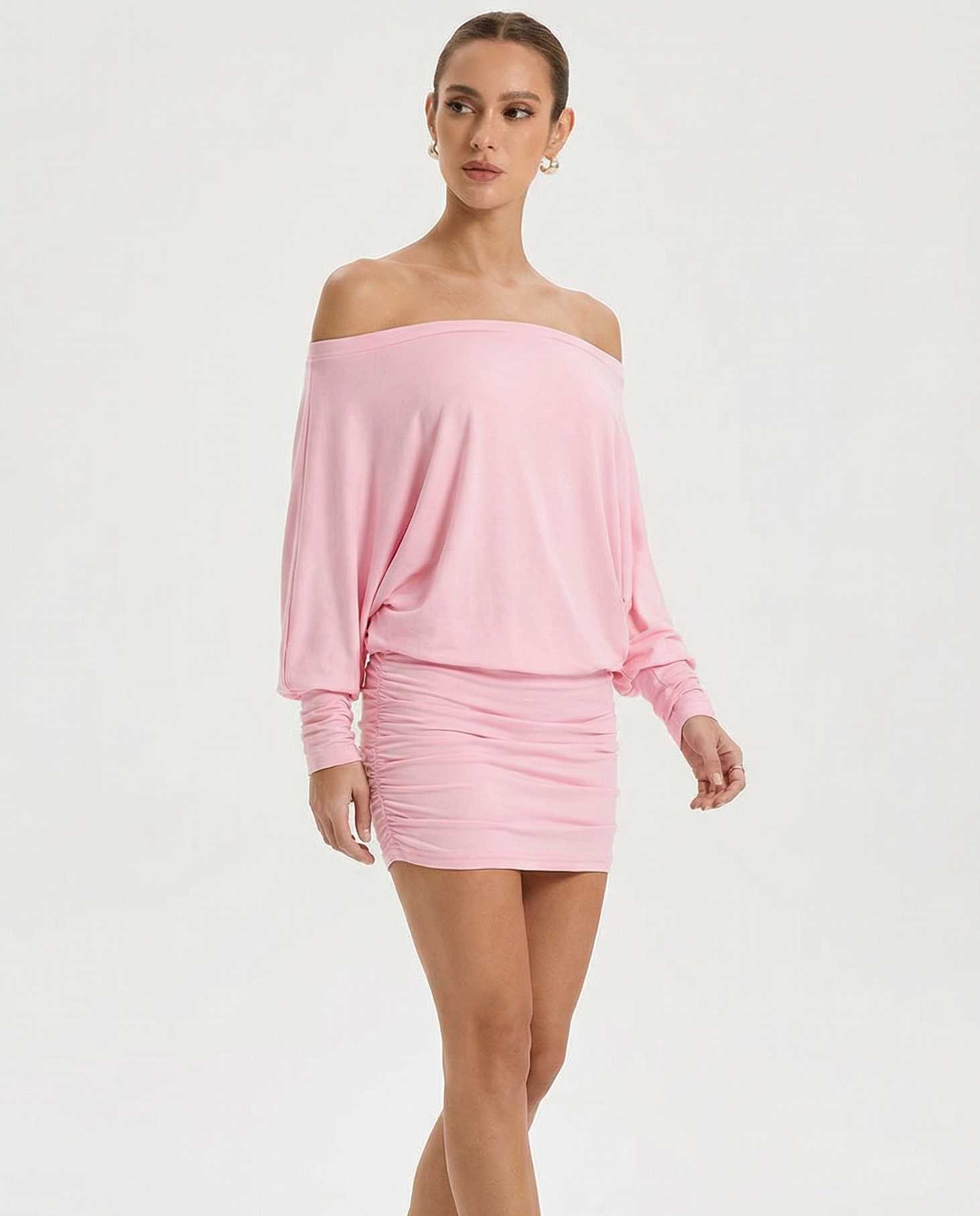 Soft Stretch Ruched Mini Dress Women UK – Draped Top Garden Party Cocktail