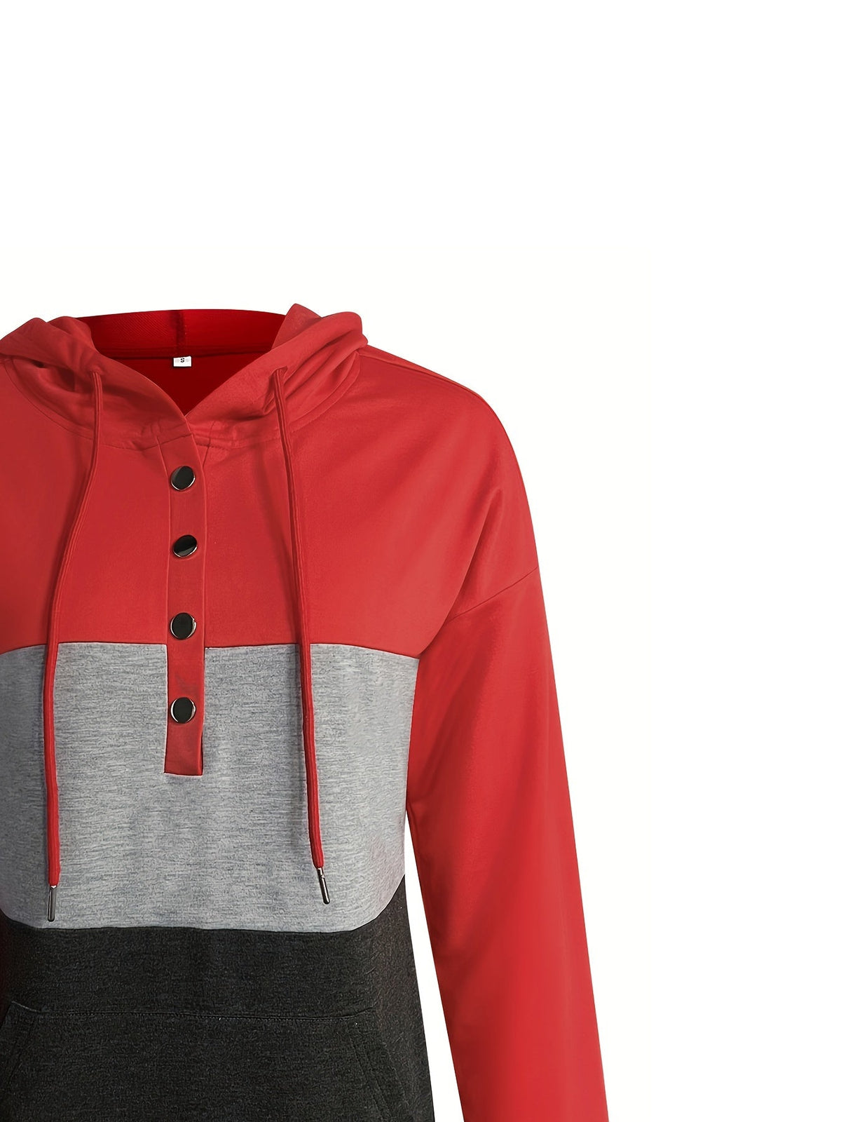Color Block Button-Neck Hoodie | Cotton Blend | Casual Wear for Women