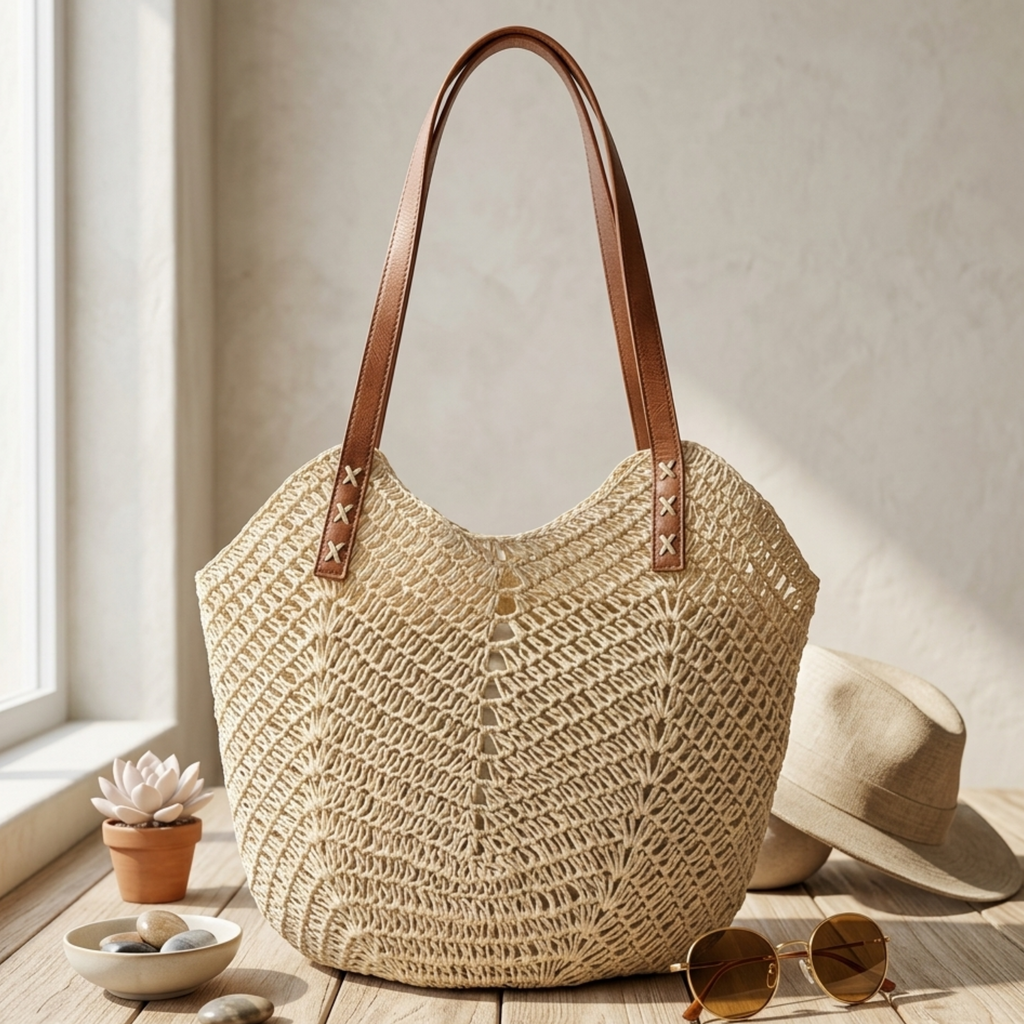 Handwoven Raffia Beach Tote Bag Women UK – Coastal Classic Shoulder Bag, Summer Holiday & Resort Wear