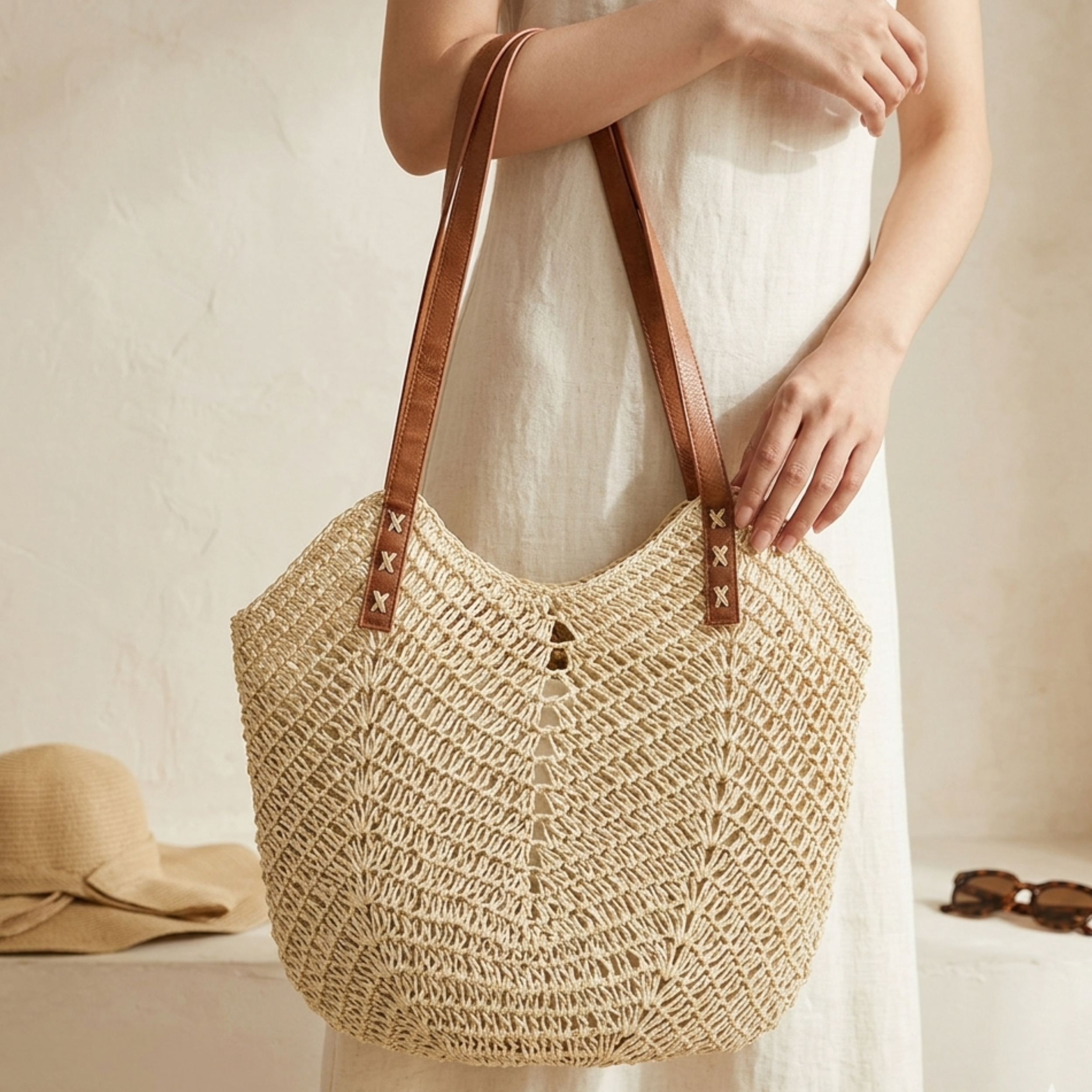 Handwoven Raffia Beach Tote Bag Women UK – Coastal Classic Shoulder Bag, Summer Holiday & Resort Wear