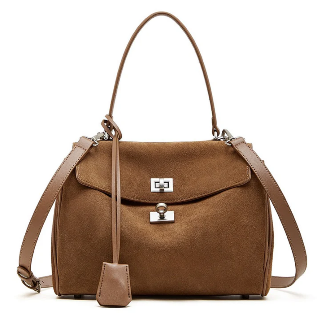 Brown Suede Leather Top-Handle Bag Women UK – Smart Casual, Office Wear