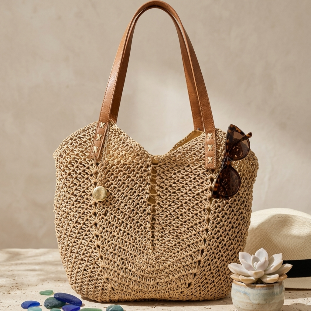 Handwoven Raffia Beach Tote Bag Women UK – Coastal Classic Shoulder Bag, Summer Holiday & Resort Wear