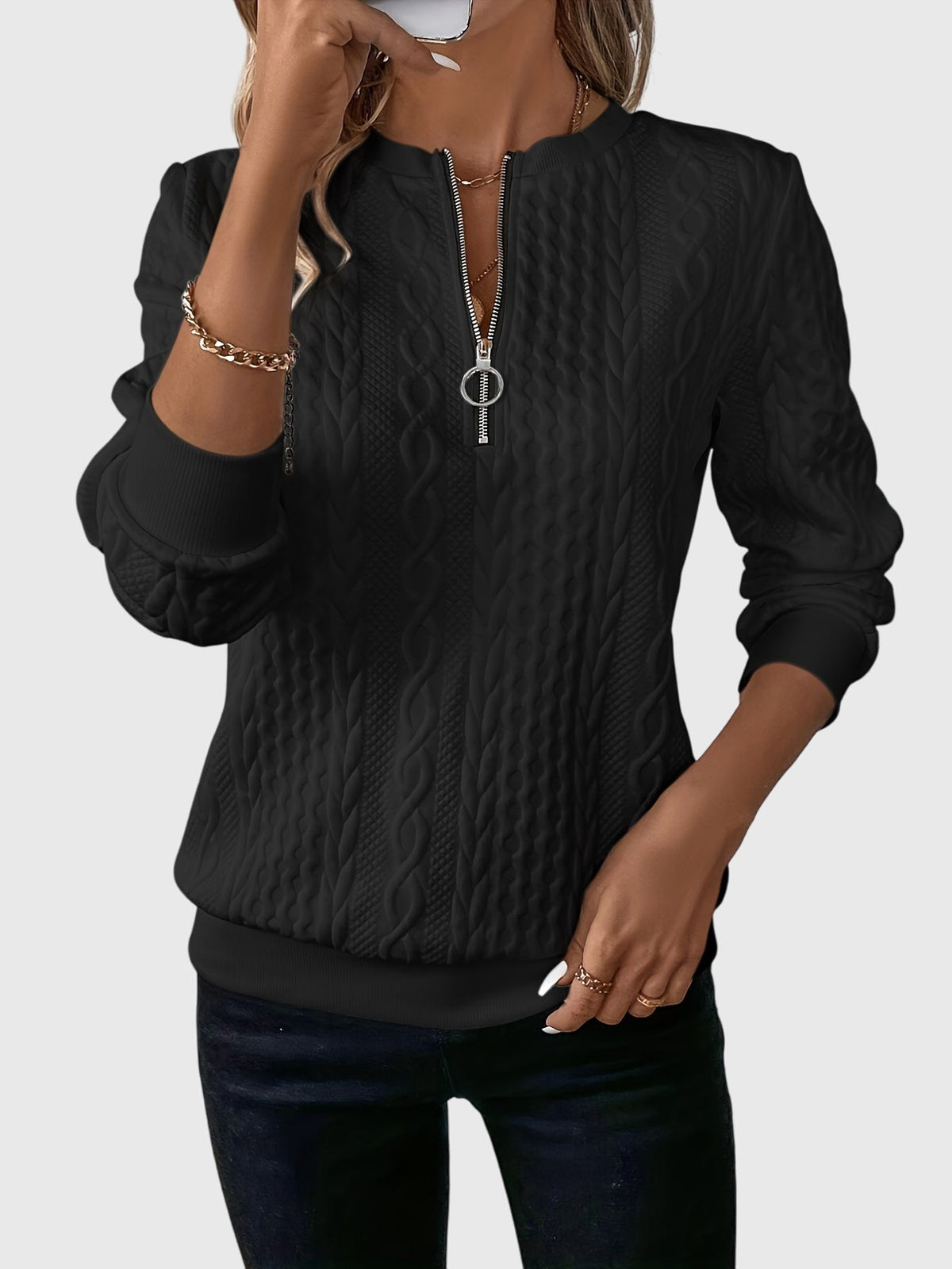 Zippered Jumper in Soft Knit Fabric for Casual Wear and Layering
