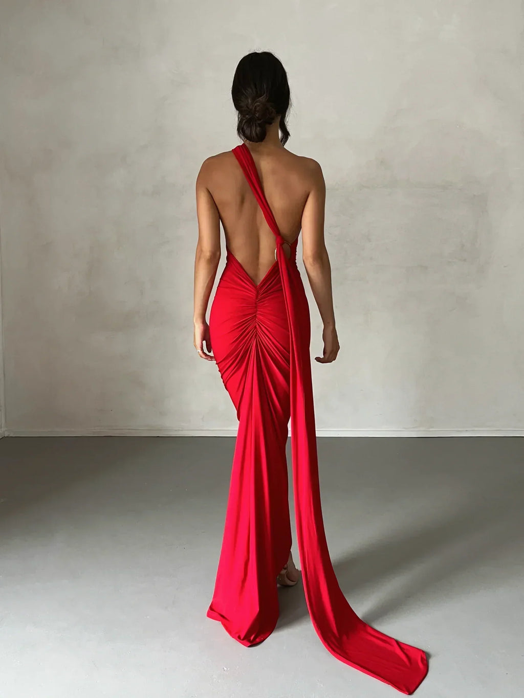 One-Shoulder Maxi Dress with Sash | Grecian Style Evening Wear Dress