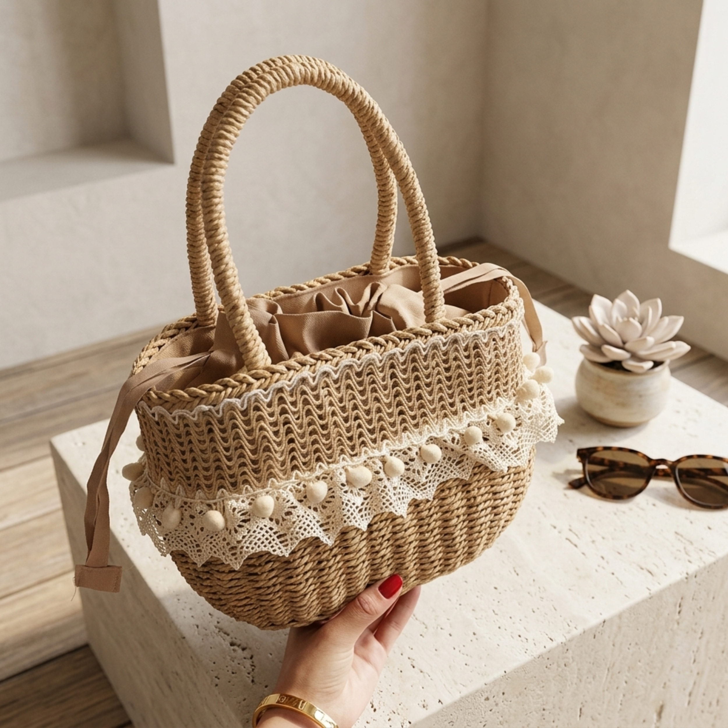 Natural Straw Woven Handbag Women UK – Sustainable Purse for Garden Party, Brunch