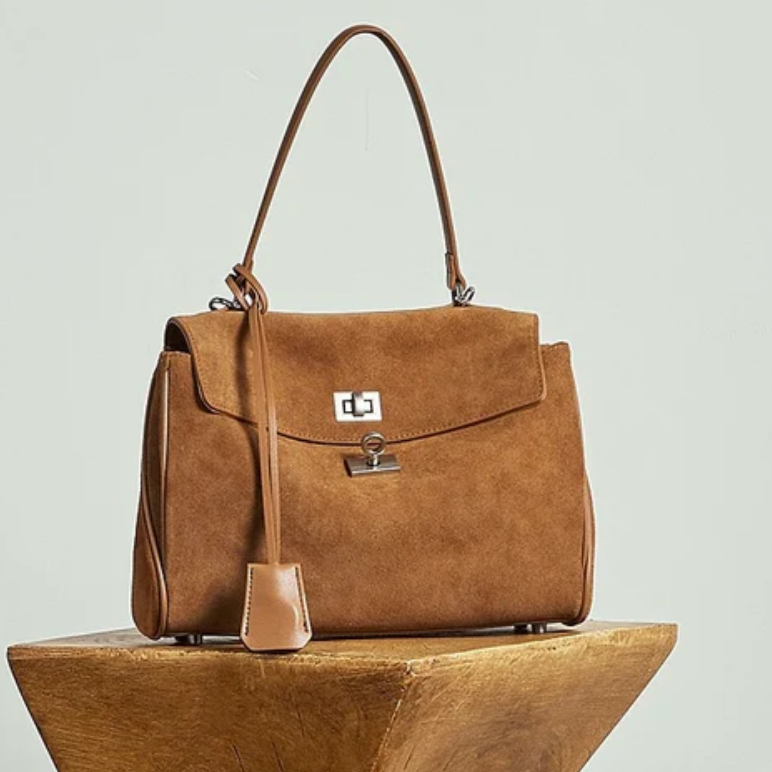Brown Suede Leather Top-Handle Bag Women UK – Smart Casual, Office Wear