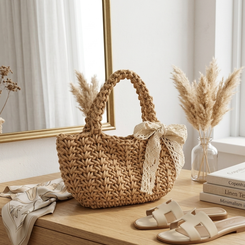 Eco-Friendly Soft Weave Tote Handbag Women UK – Minimalist Sustainable Bag, Smart Casual Holiday Wear