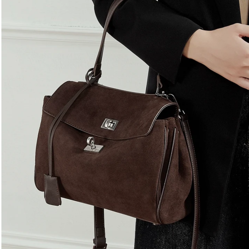 Brown Suede Leather Top-Handle Bag Women UK – Smart Casual, Office Wear