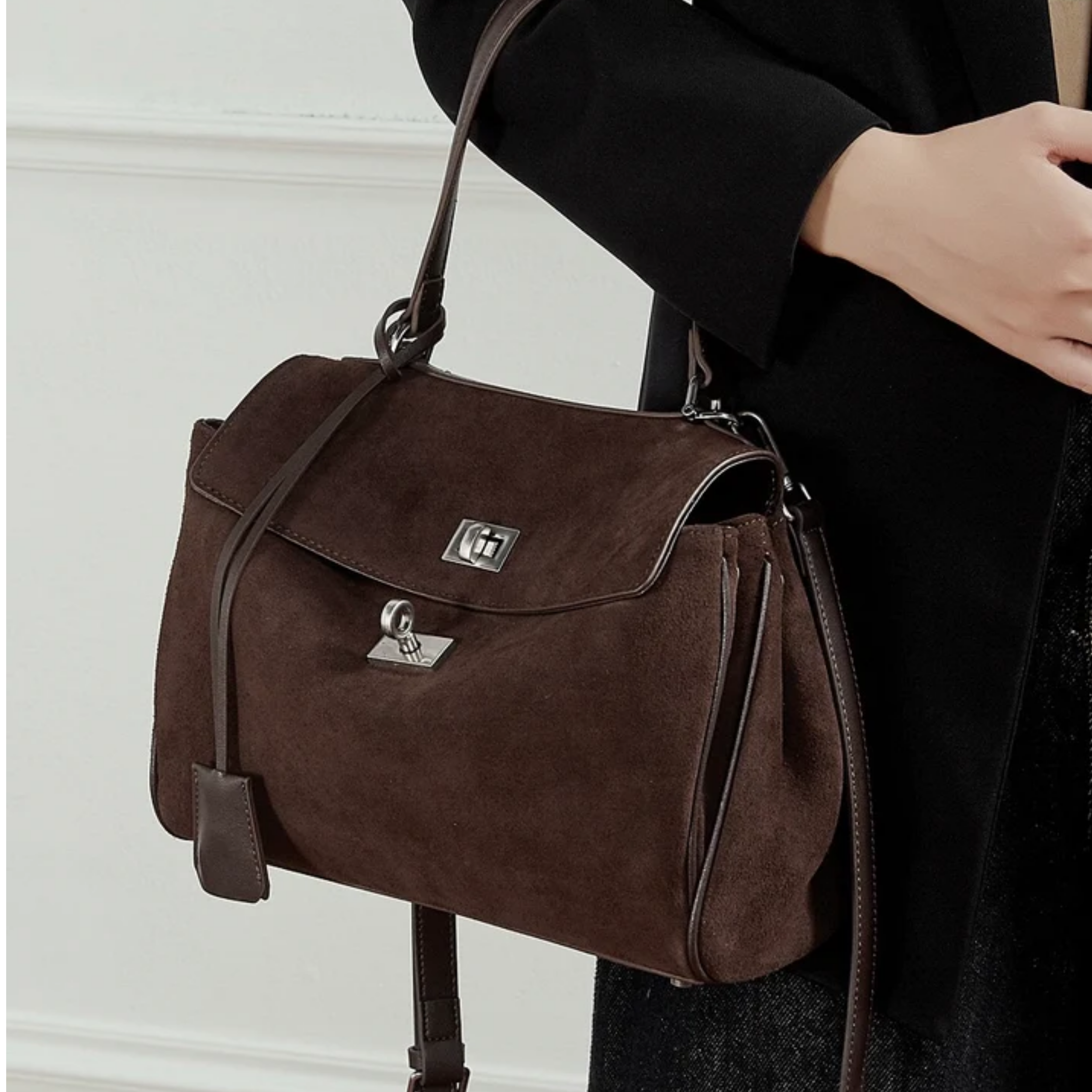 Brown Suede Leather Top-Handle Bag Women UK – Smart Casual, Office Wear