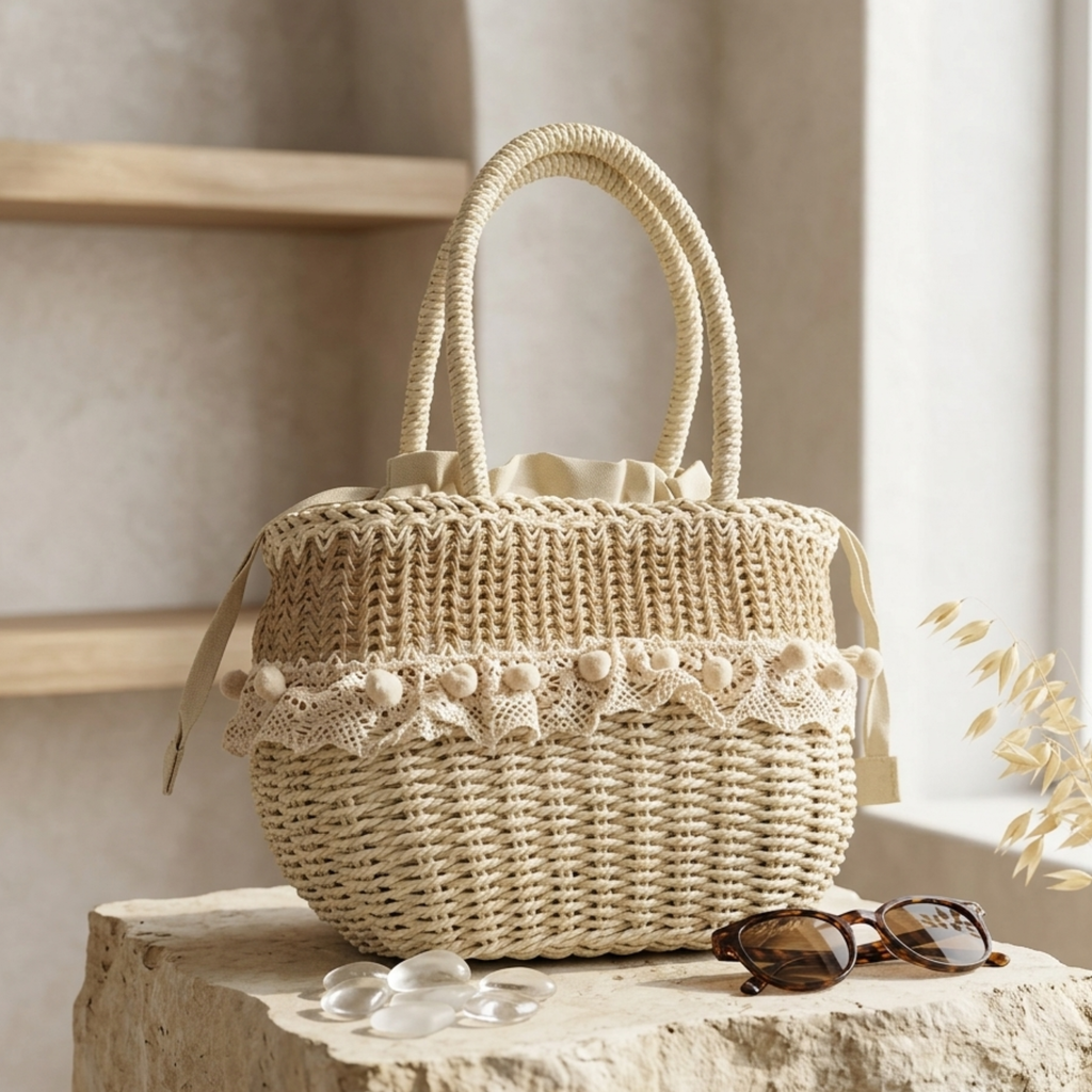 Natural Straw Woven Handbag Women UK – Sustainable Purse for Garden Party, Brunch