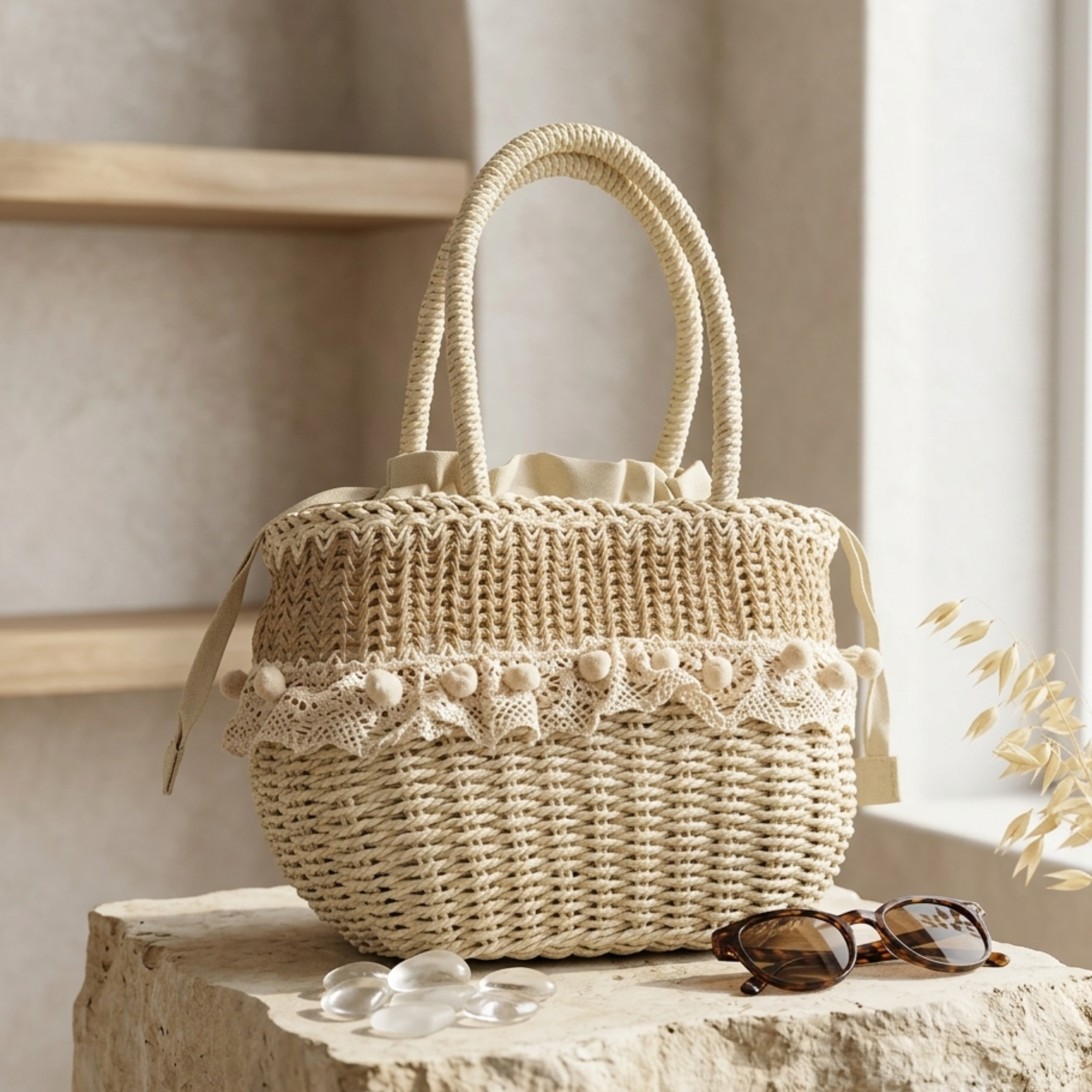 Natural Straw Woven Handbag Women UK – Sustainable Purse for Garden Party, Brunch
