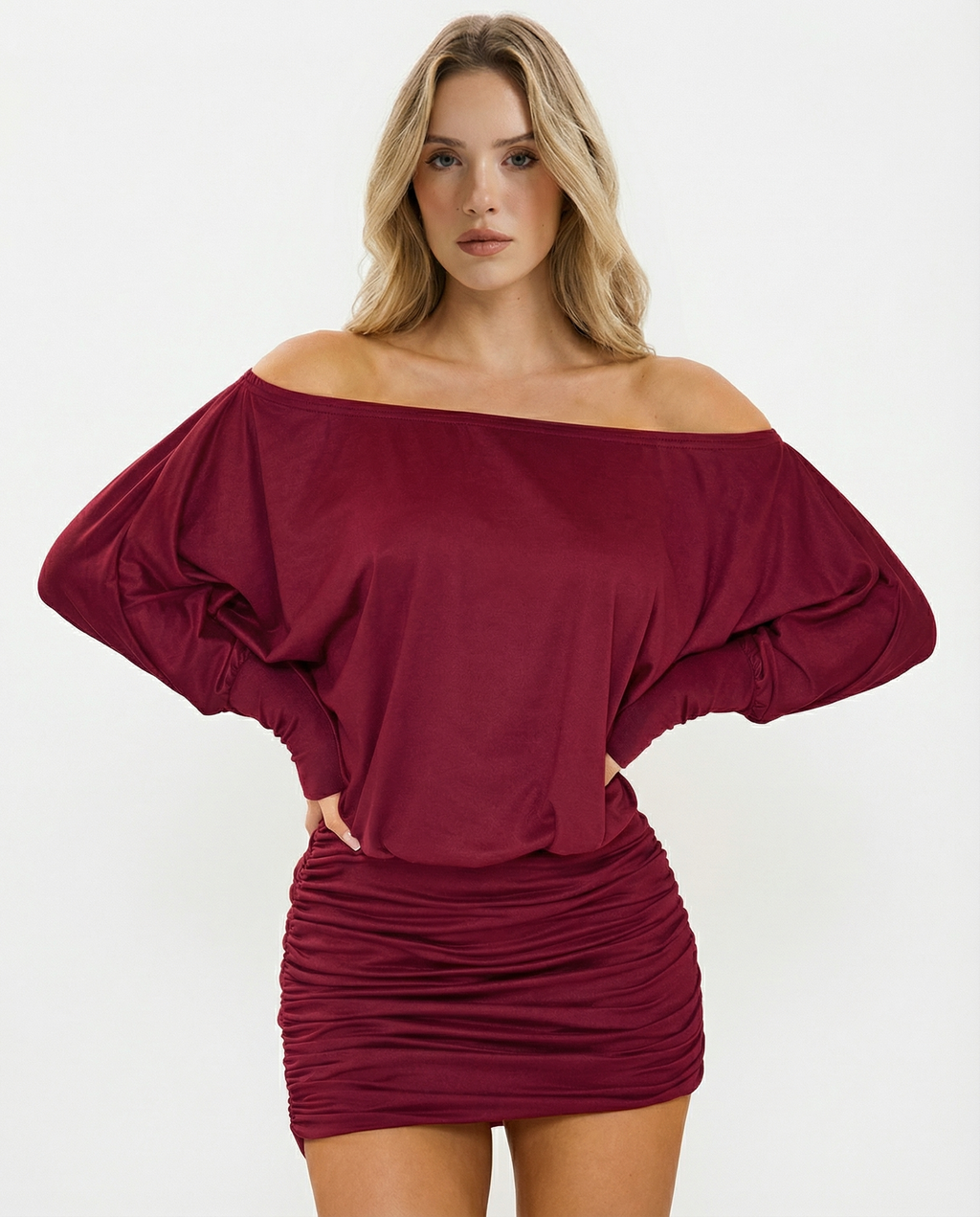 Soft Stretch Ruched Mini Dress Women UK – Draped Top Garden Party Cocktail